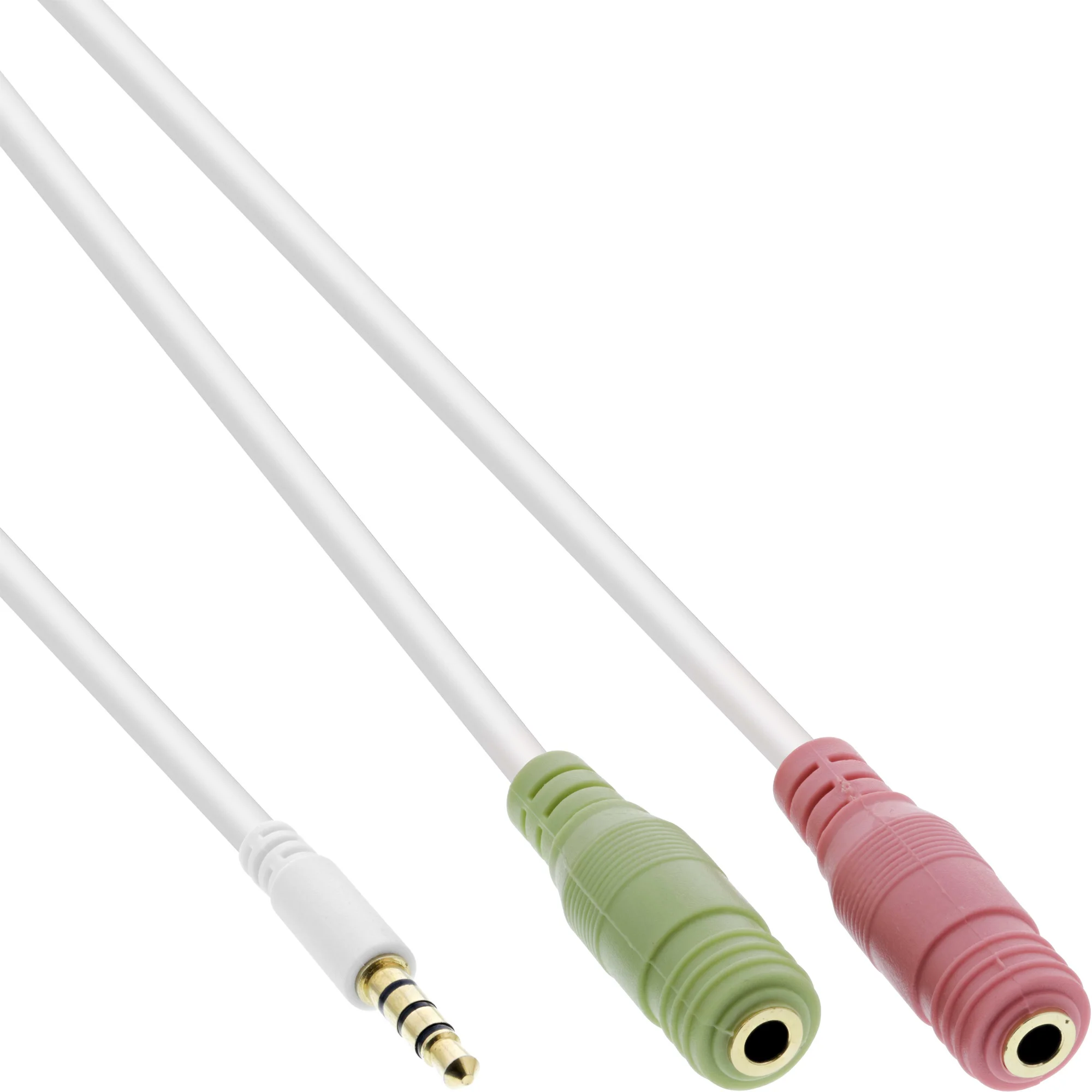 InLine Headset Adapterkabel, 3,5mm Stecker an 2x3,5mm Buchse, weiß, 1m