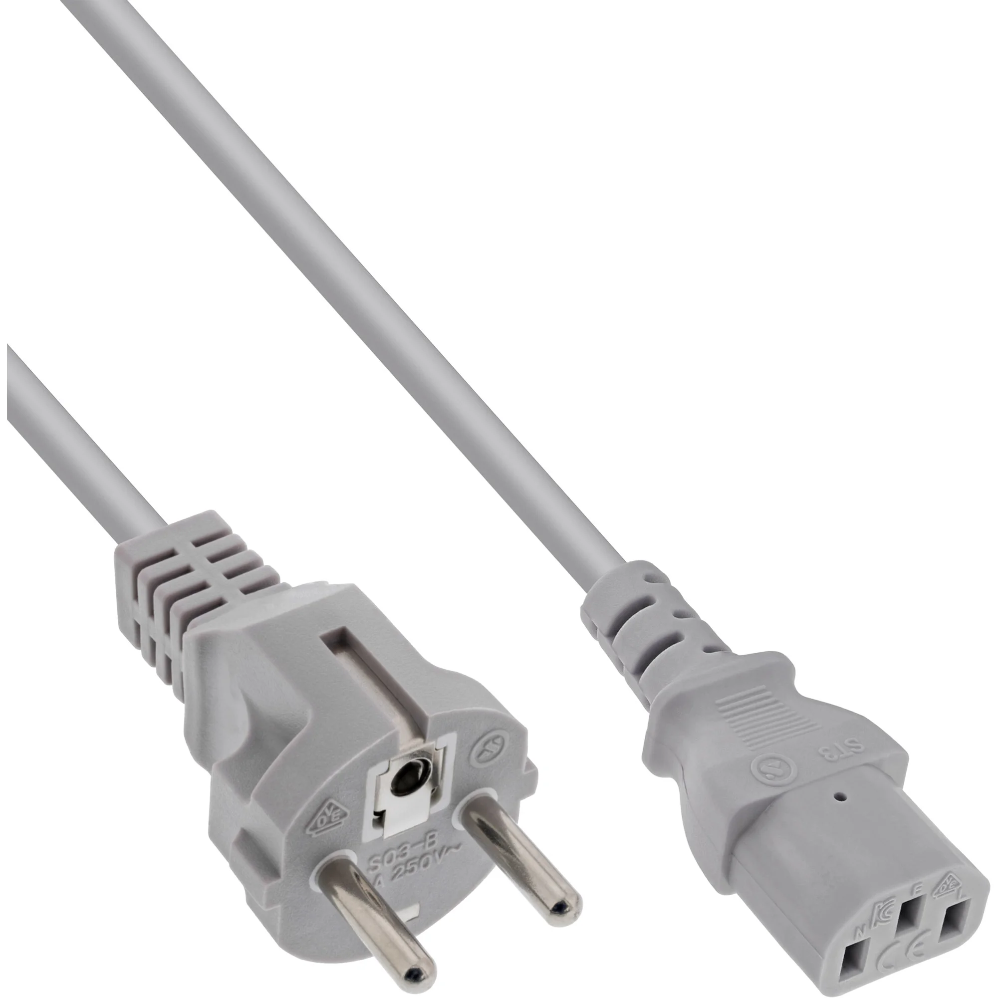 InLine Netzkabel, Schutzkontakt gerade auf Kaltgerätestecker C13, 1,8m, grau
