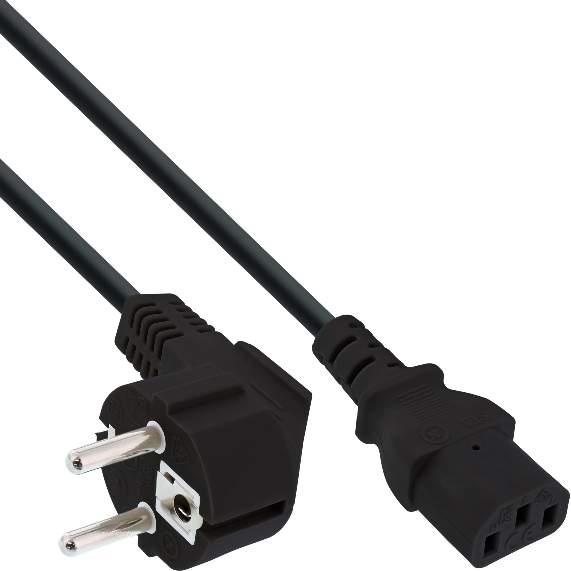 InLine Netzkabel, Schutzkontakt gewinkelt auf Kaltgerätestecker C13, 0,5m