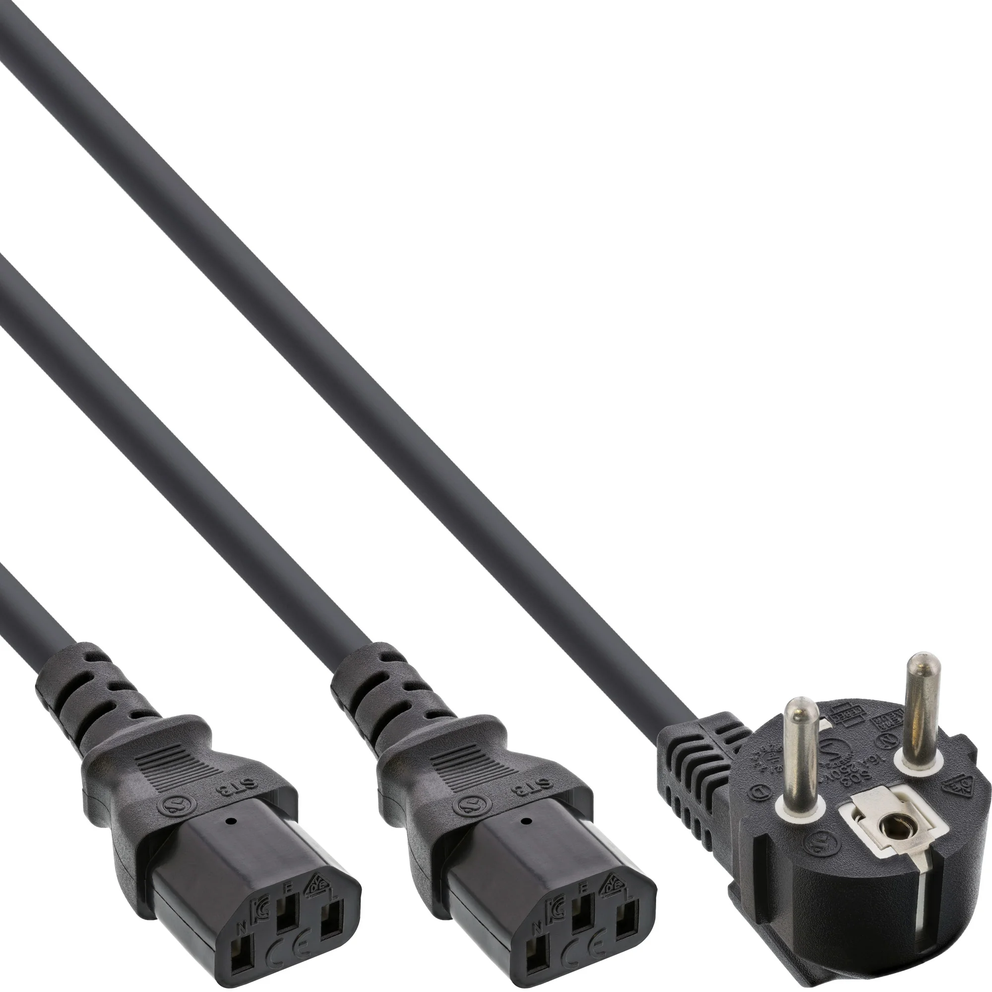 InLine Netz-Y-Kabel, 1x Schutzkontakt ST zu 2x Kaltgeräte ST, 1m