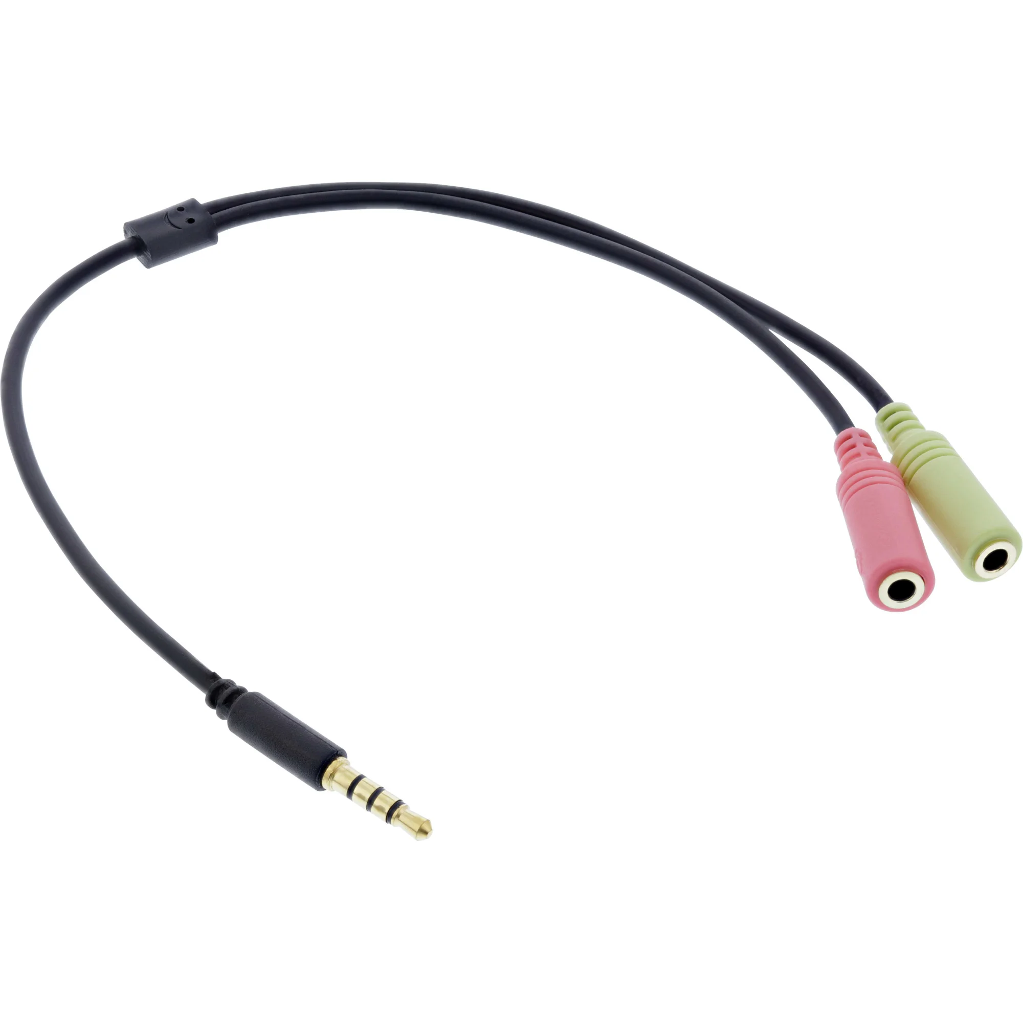 InLine Headset Adapterkabel, 3,5mm Stecker an 2x3,5mm Buchse, schwarz, 2m
