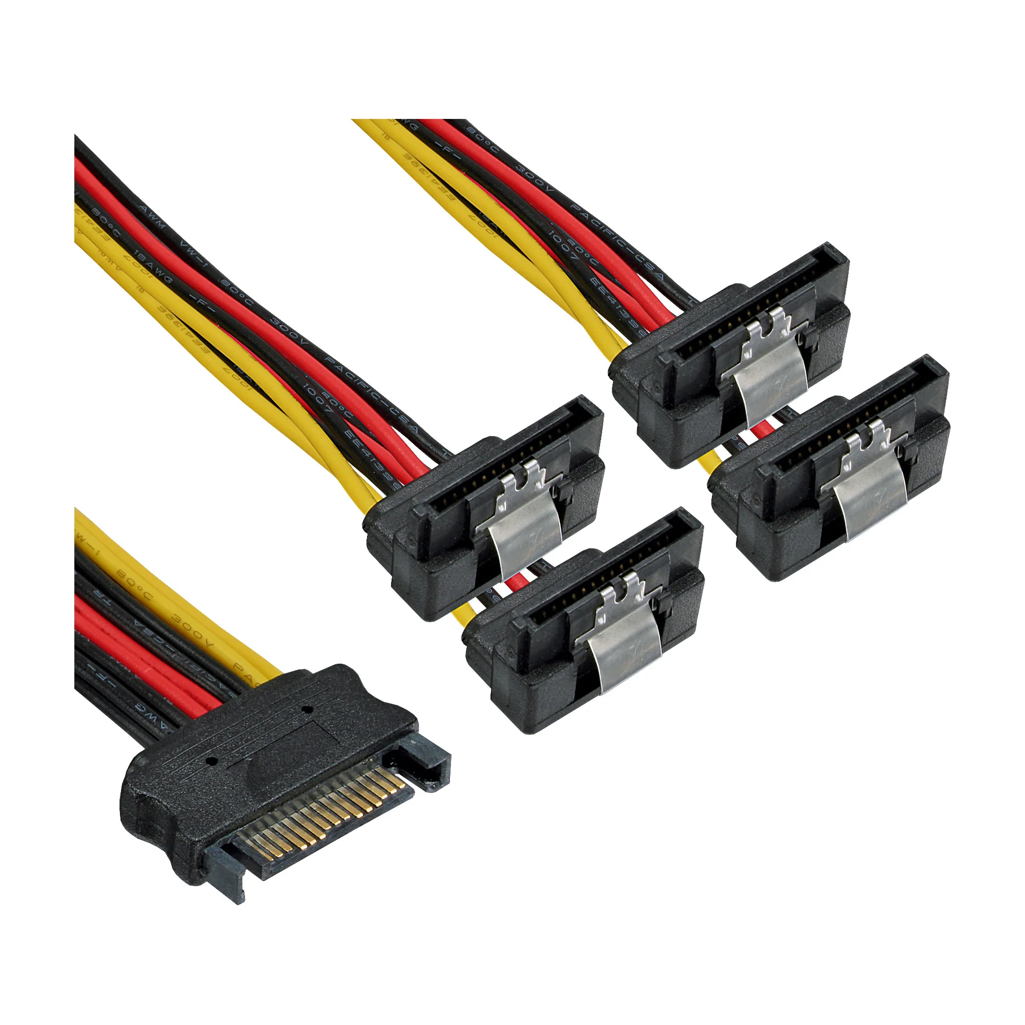 InLine SATA Strom-Y-Kabel, SATA BU/4x SATA ST gew., m. Laschen, 0,30m