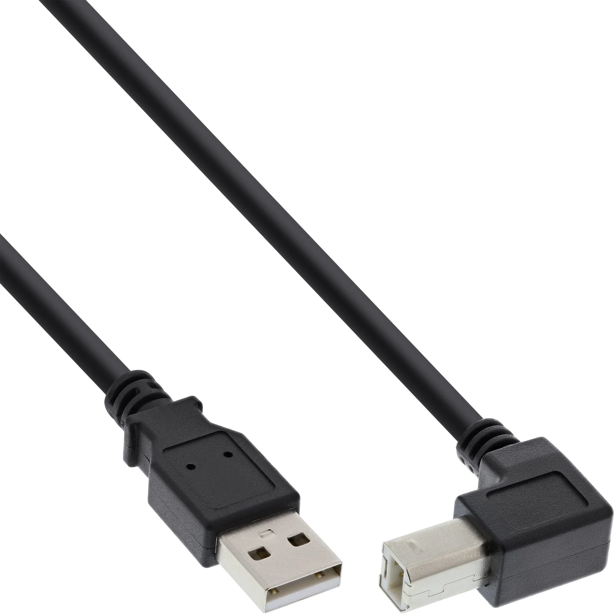 InLine USB 2.0 Kabel, A an B, unten abgewinkelt, schwarz, 0,3m