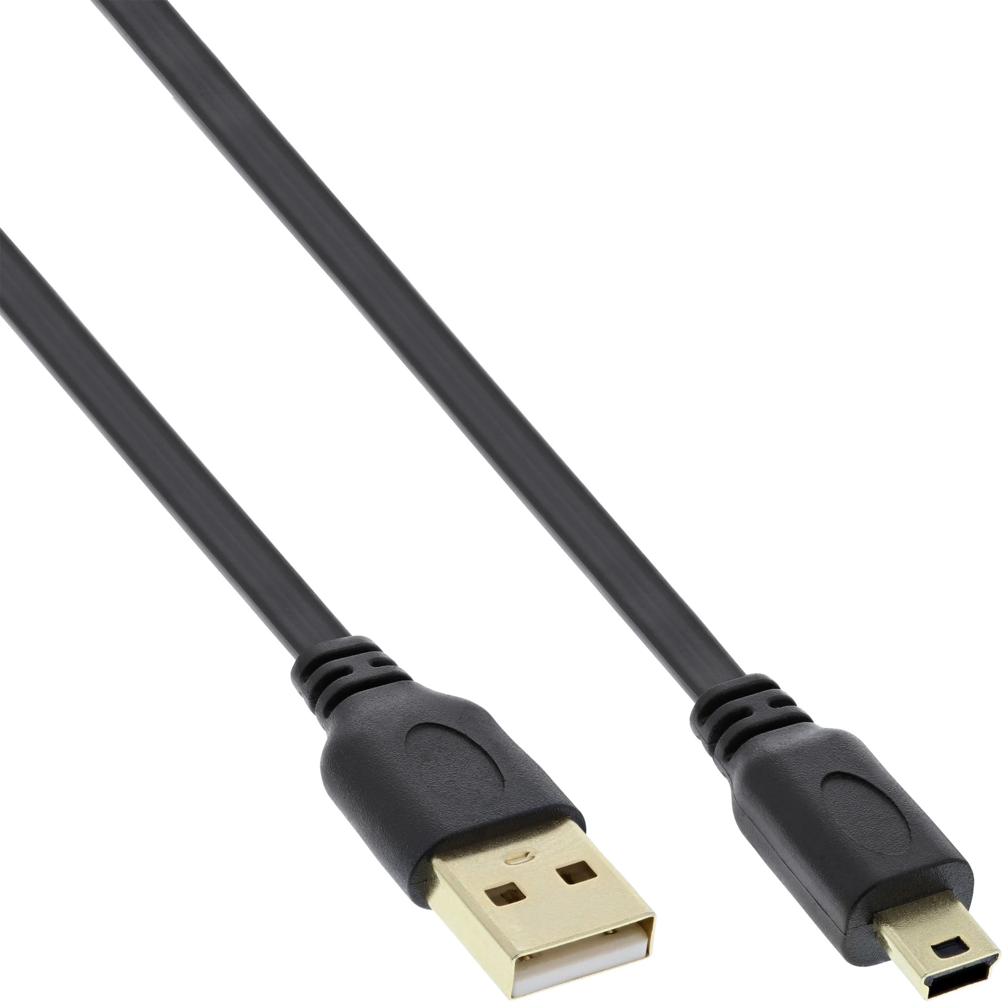 InLine USB 2.0 Flachkabel, USB A ST an Mini-B ST (5pol.), schwarz, 0,3m
