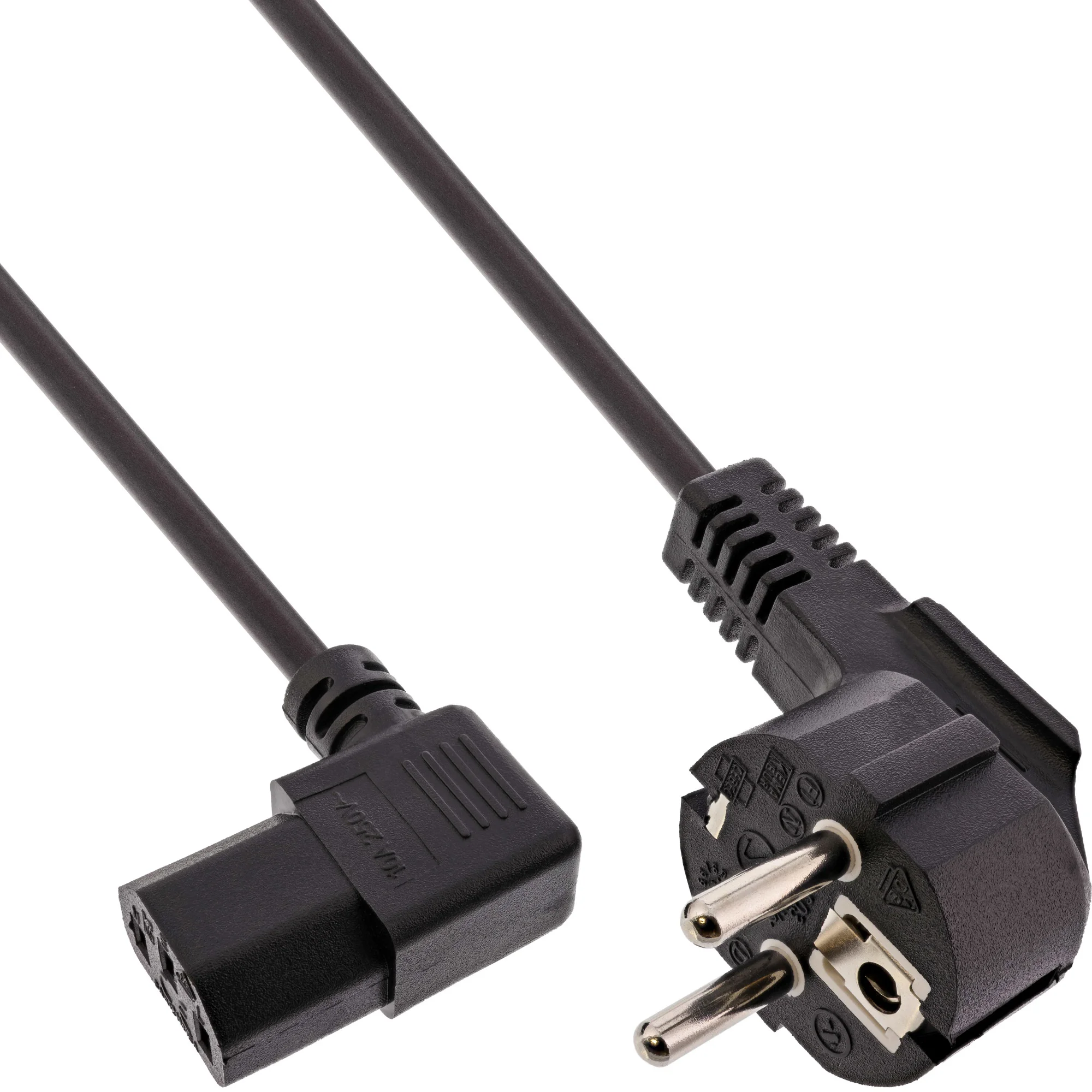 InLine Netzkabel, Schutzkontakt gew. auf Kaltgerätest. C13 rechts abgew., 0,3m