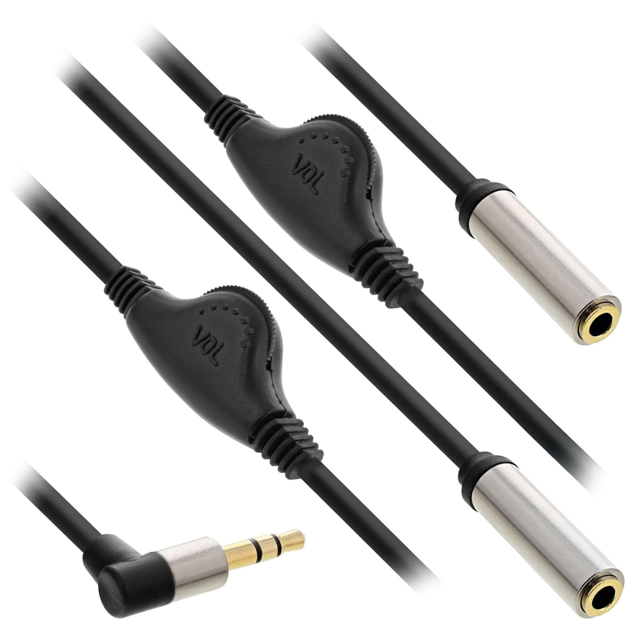 InLine Slim Audio Y-Kabel Klinke 3,5mm ST an 2x BU, mit Lautstärkeregler, 0,25m
