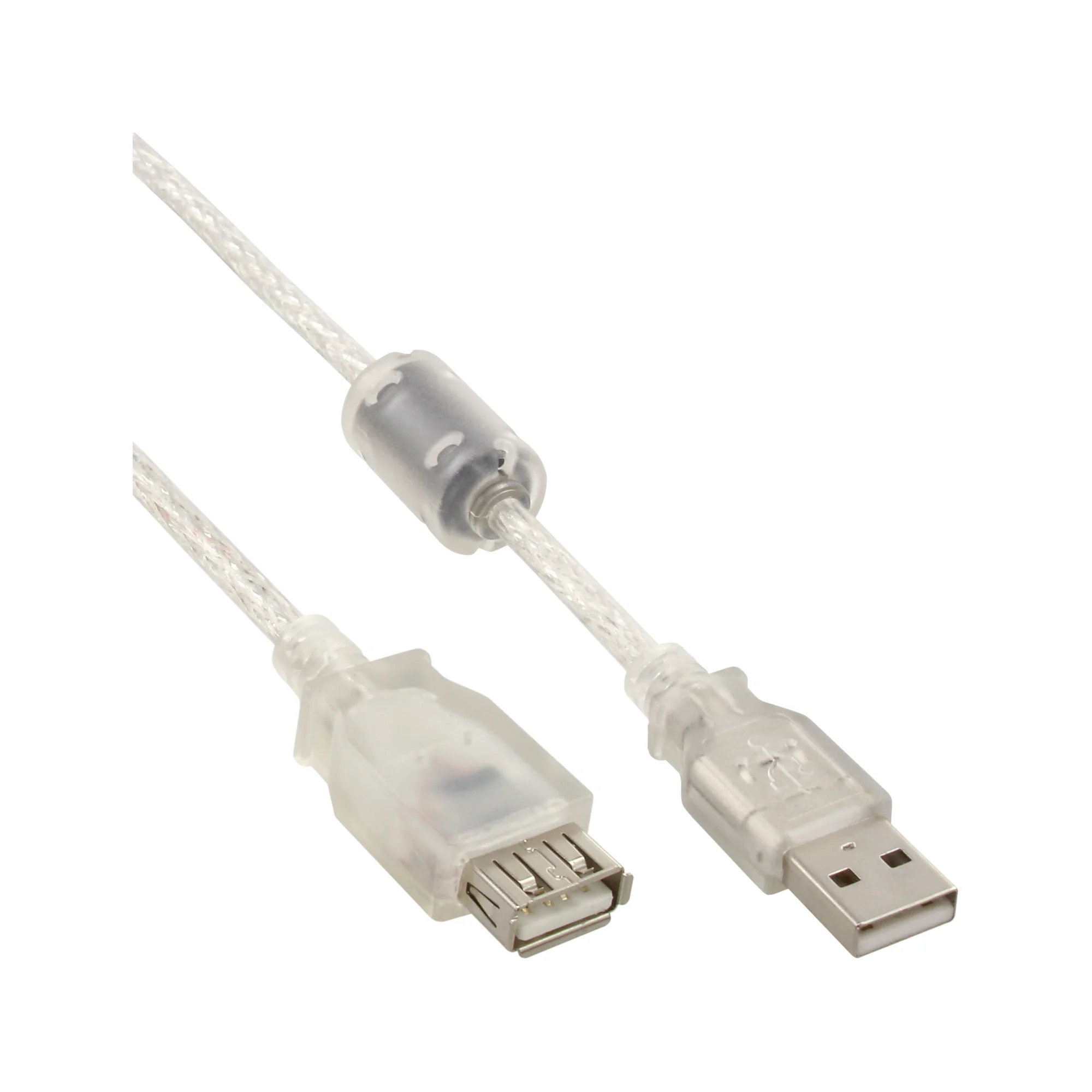 InLine USB 2.0 Verlängerung, St/Bu, Typ A, transparent, mit Ferritkern 1,8m