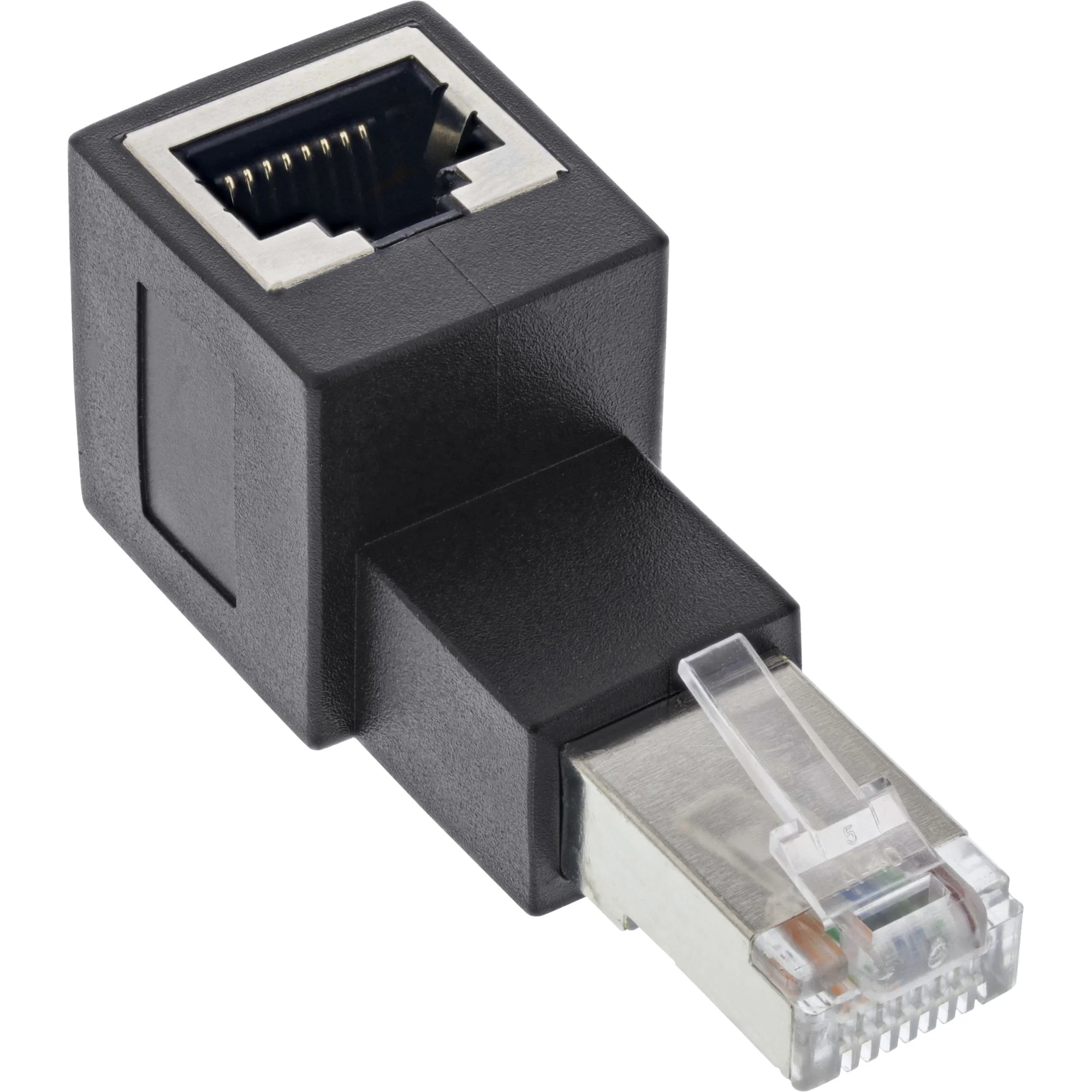 InLine Patchkabel-Adapter Cat.6A, RJ45 Stecker/Buchse, 90° nach oben gewinkelt