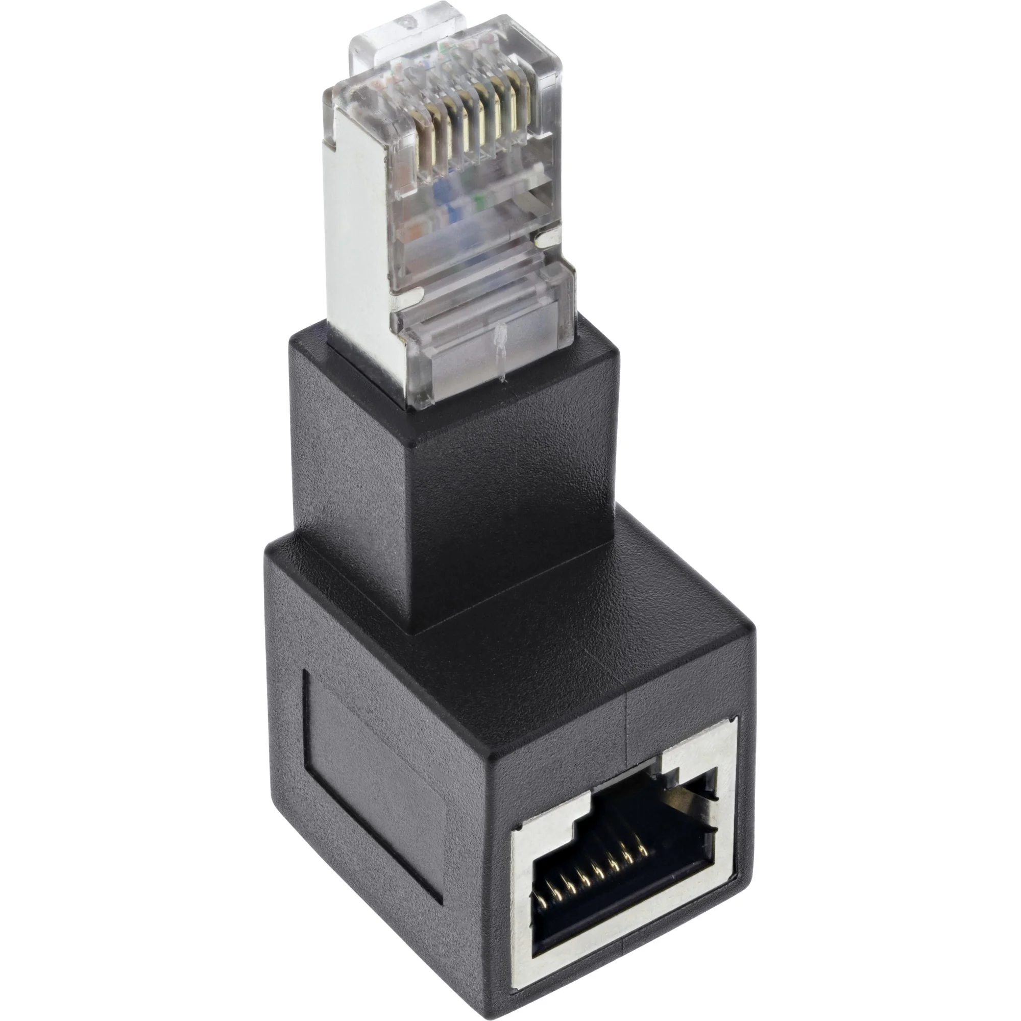 InLine Patchkabel-Adapter Cat.6A, RJ45 Stecker/Buchse, 90° nach unten gewinkelt