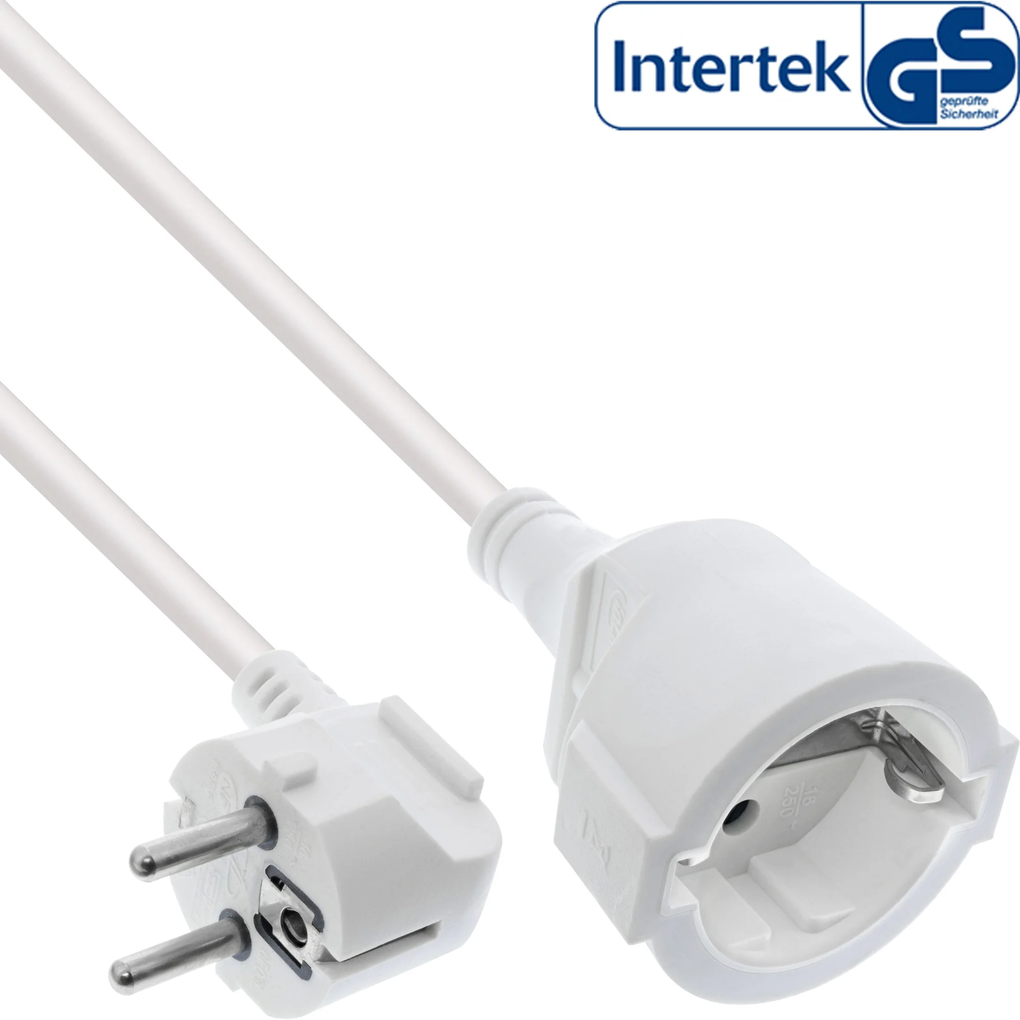 InLine Strom-Verlängerung Schutzkontakt Stecker gewinkelt / Buchse, weiß, 5m