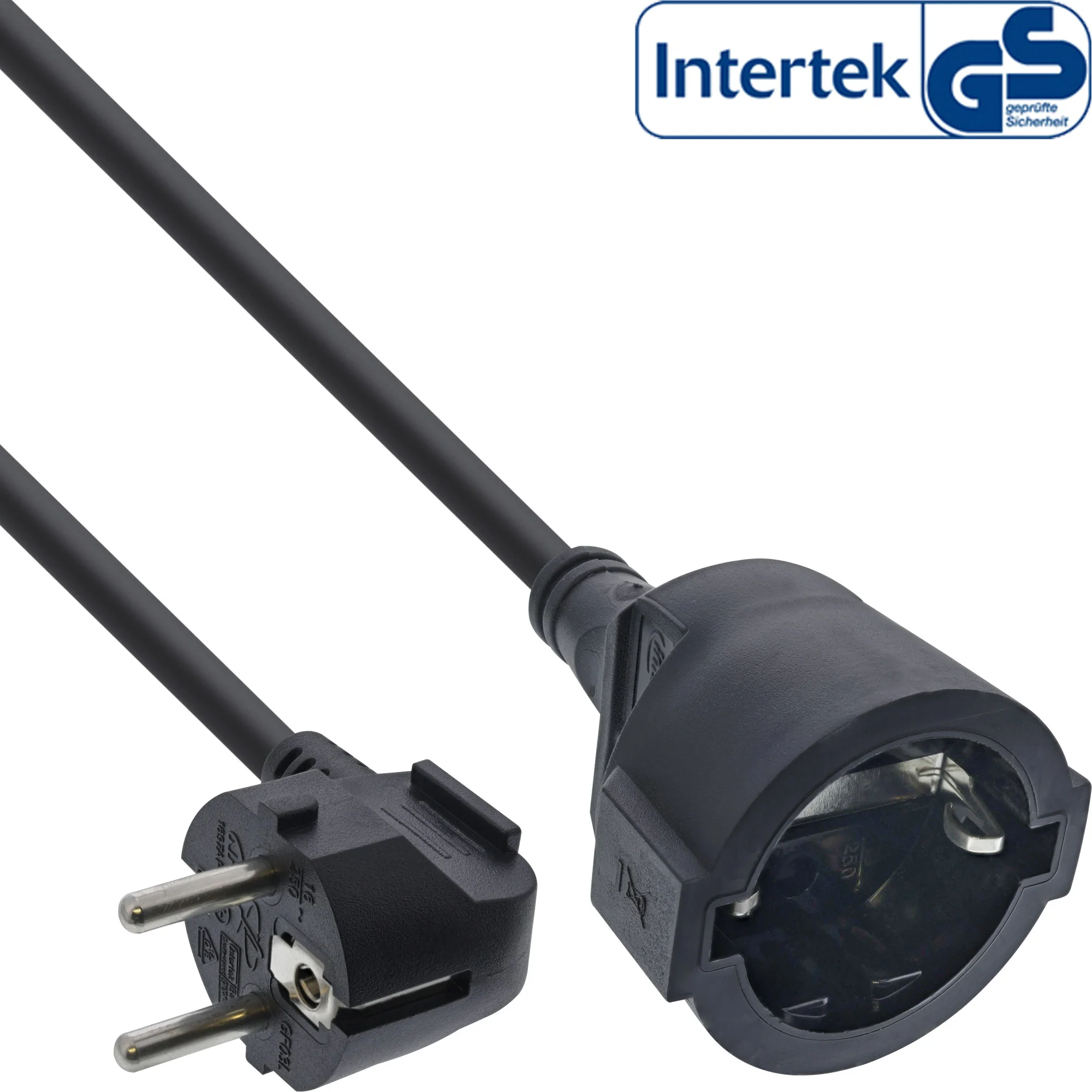 InLine Strom-Verlängerung Schutzkontakt Stecker gewinkelt/Buchse, schwarz, 15m