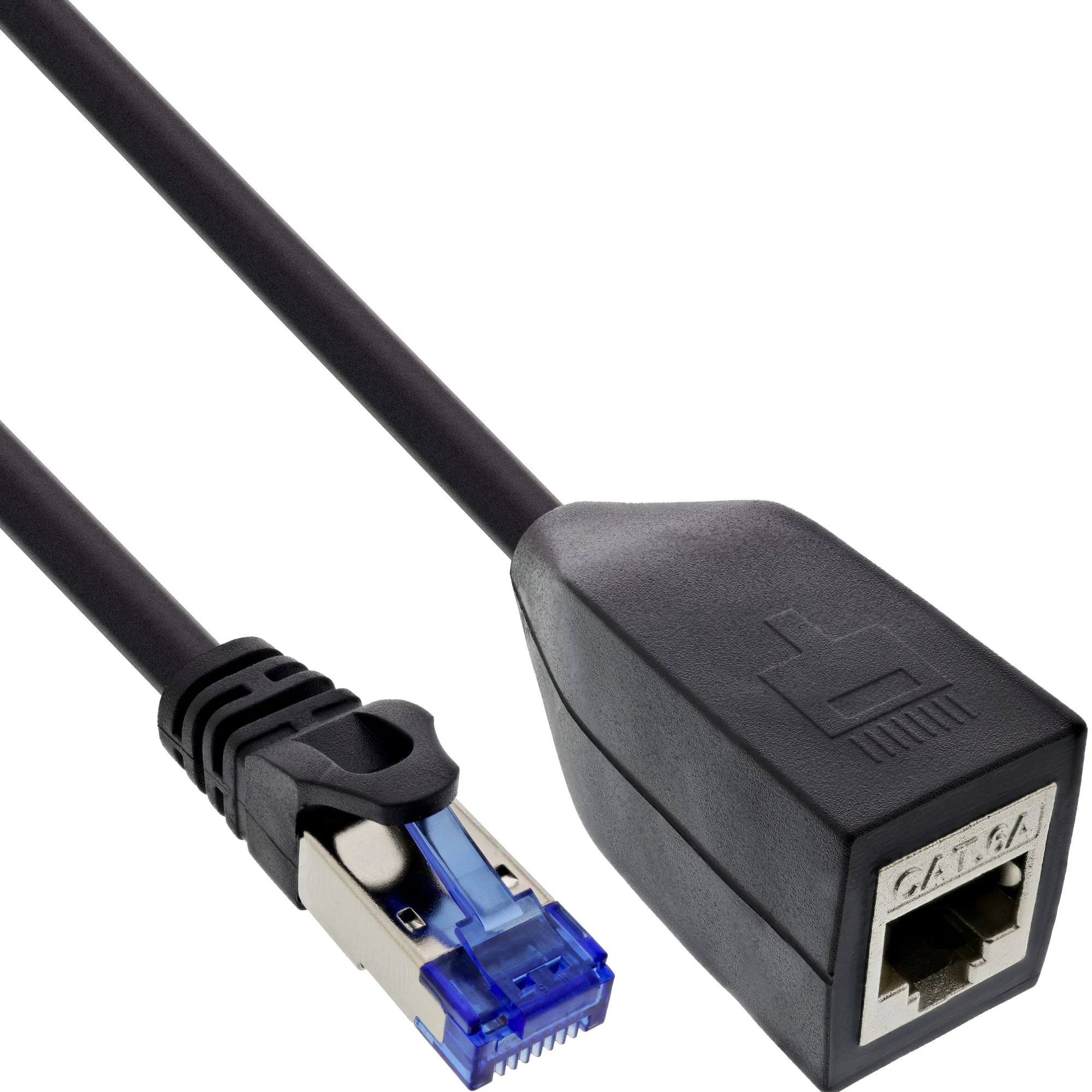 InLine RJ45 Schnittstellenschutz Cat.6A S/FTP, RJ45 St./Bu., schwarz, 0,2m