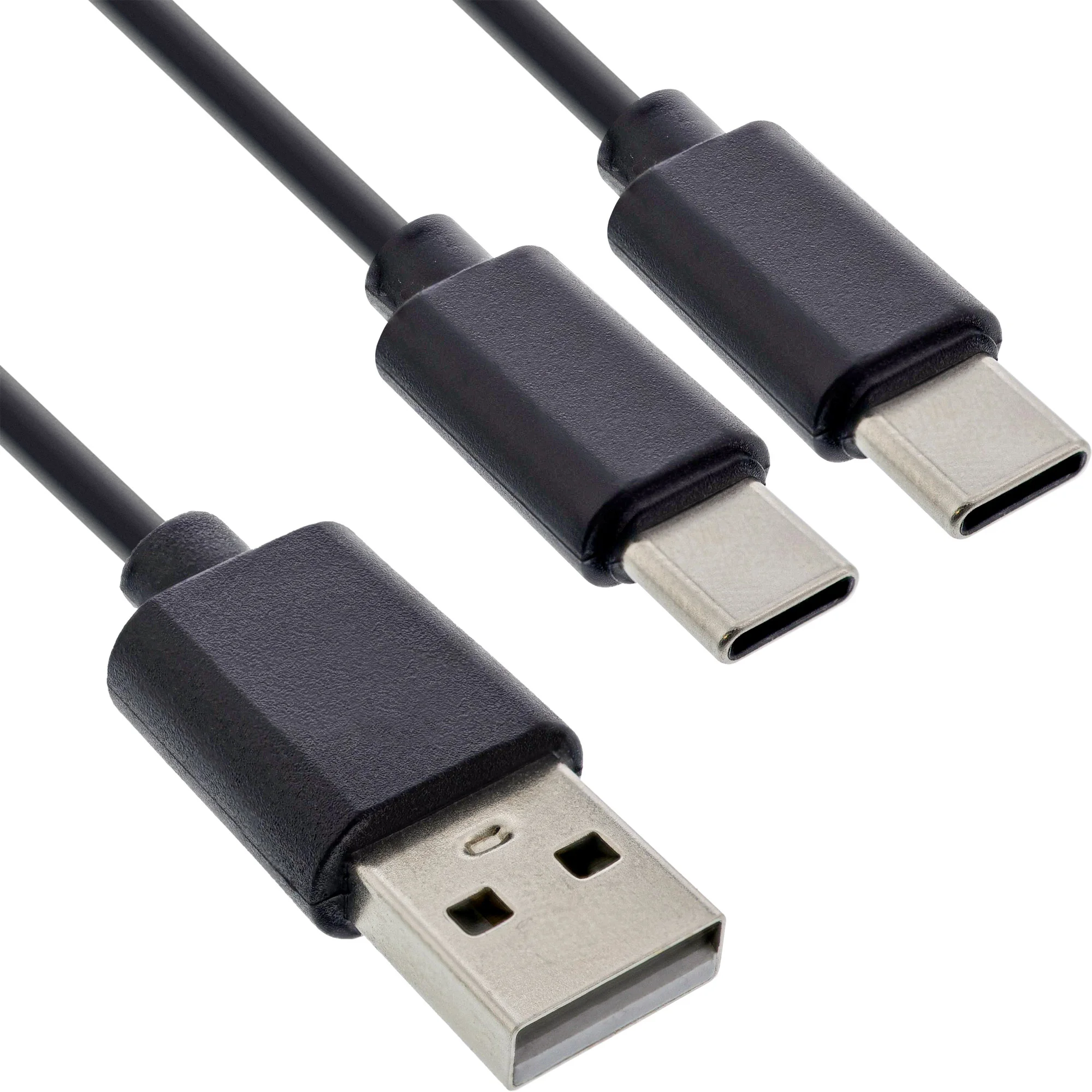 InLine USB 2in1 Y-Ladekabel, 1x USB-A Stecker an 2x USB-C Stecker, schwarz 2m