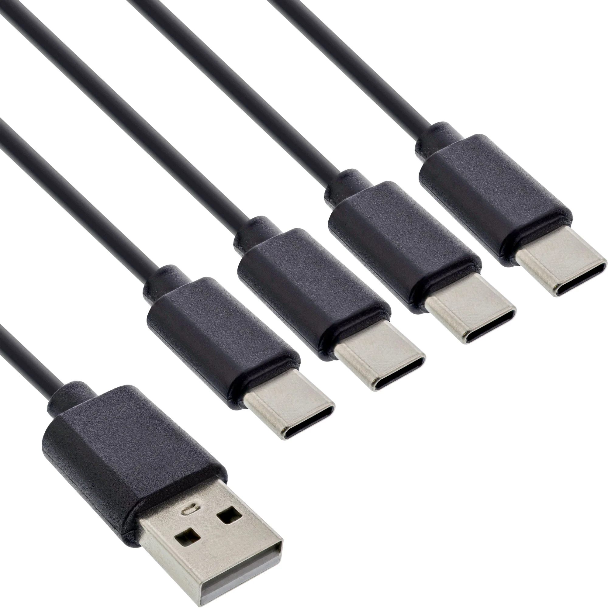 InLine USB 4in1 Y-Ladekabel, 1x USB-A Stecker an 4x USB-C Stecker, schwarz 1m