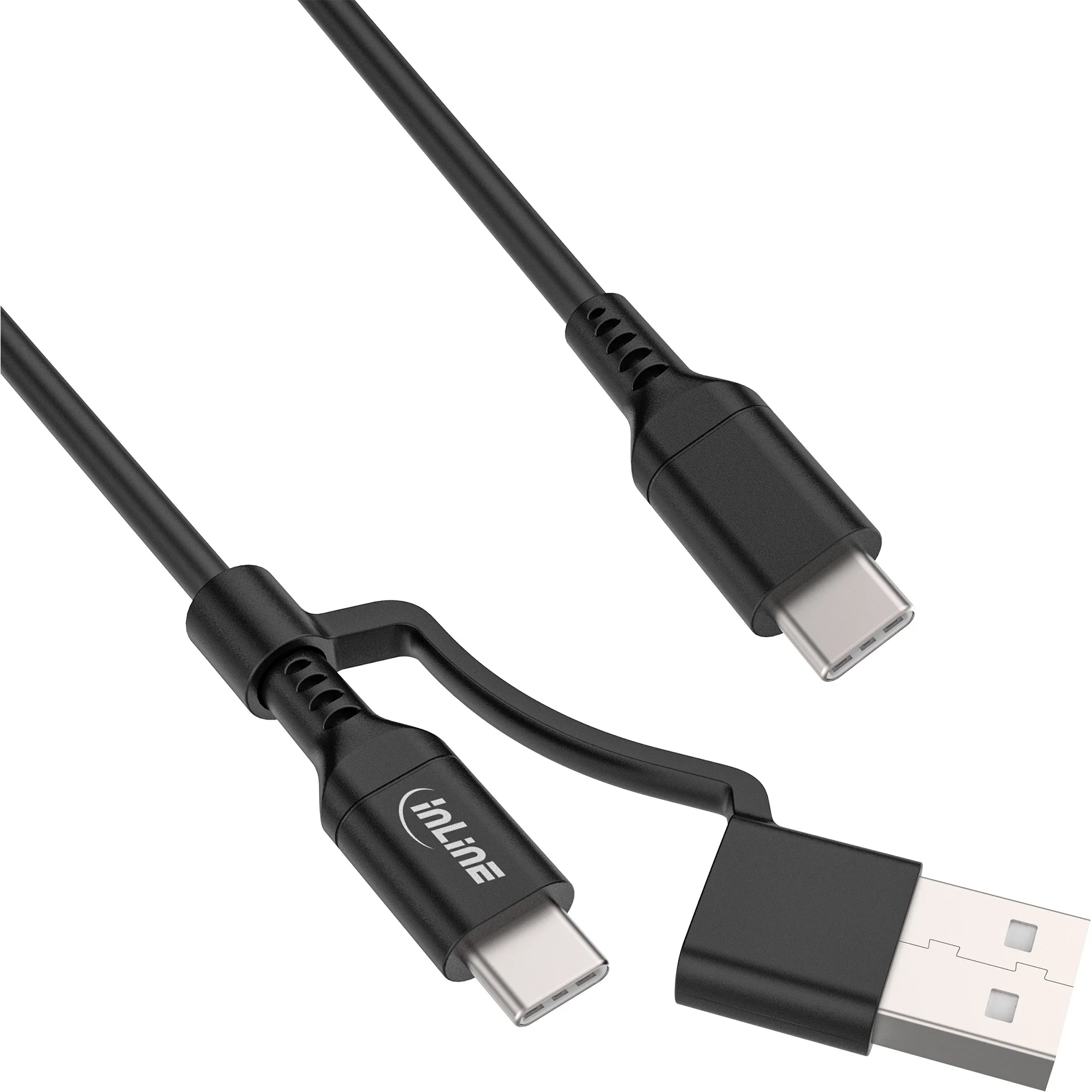 InLine 2-in-1 USB-C Kabel + USB-A Adapter, USB 2.0, 100W, TPE, schwarz, 2m