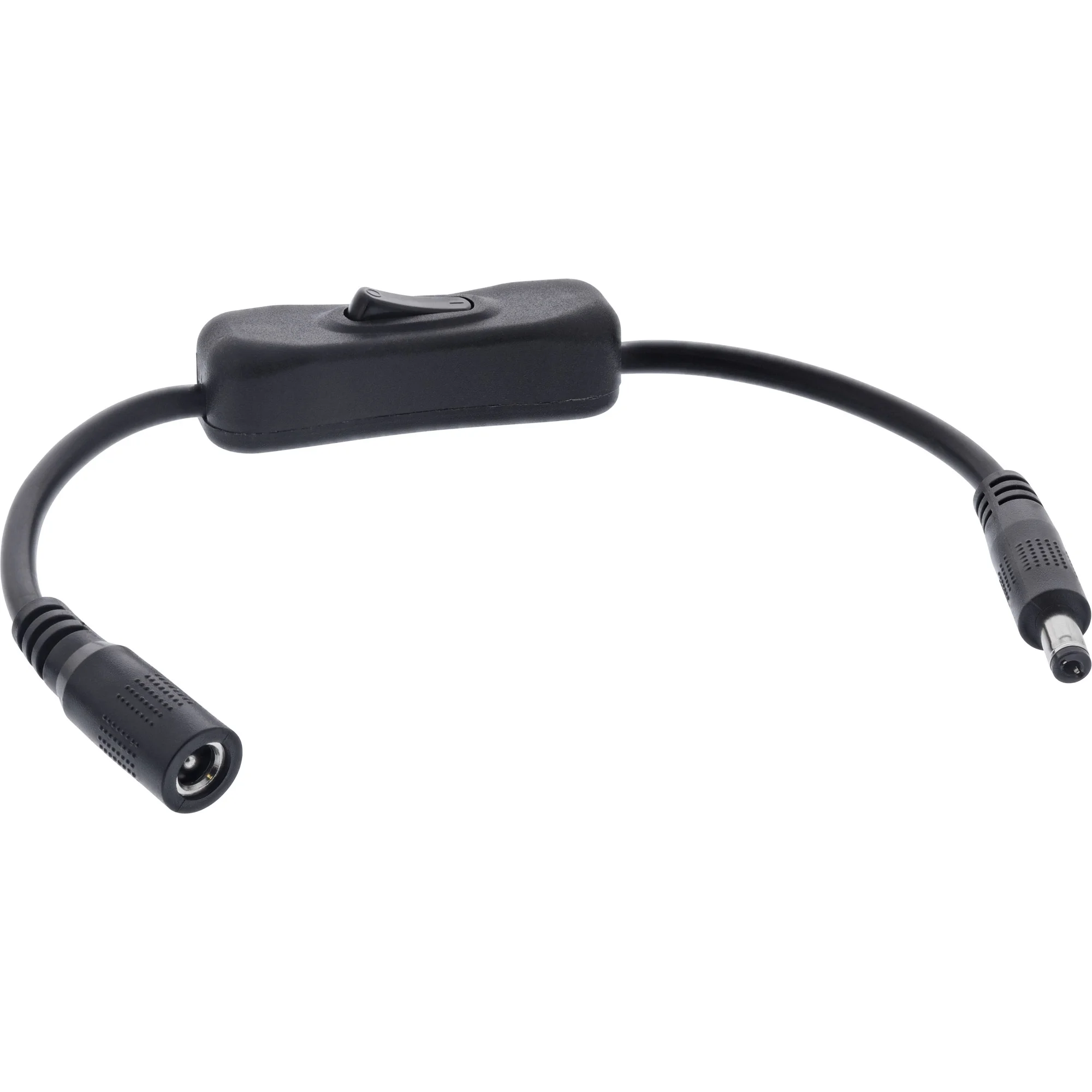 InLine DC Kabel mit Schalter, DC ST/BU 5,5x2,1mm, AWG 18, schwarz, 0,20m