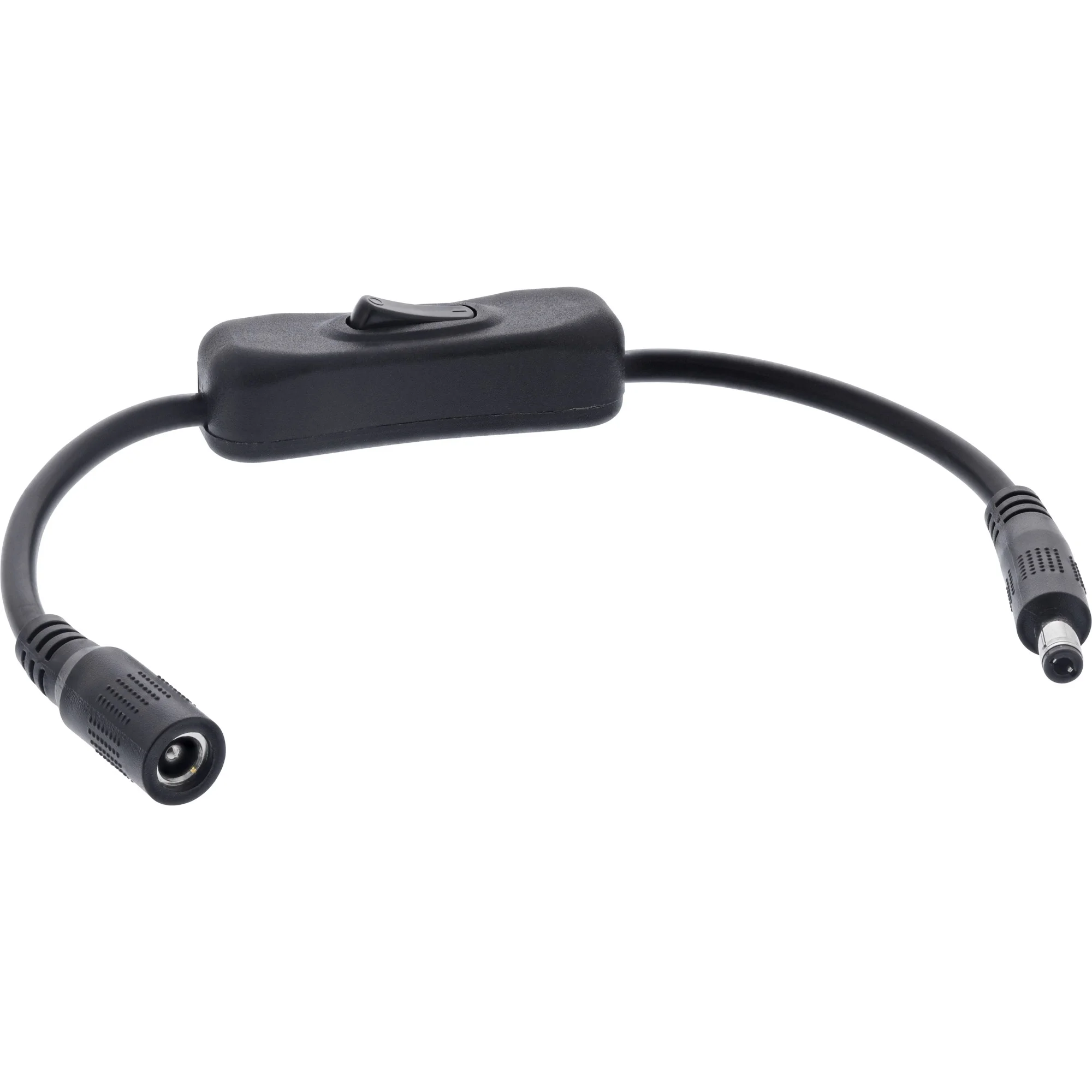 InLine DC Kabel mit Schalter, DC ST/BU 5,5x2,5mm, AWG 18, schwarz, 0,20m