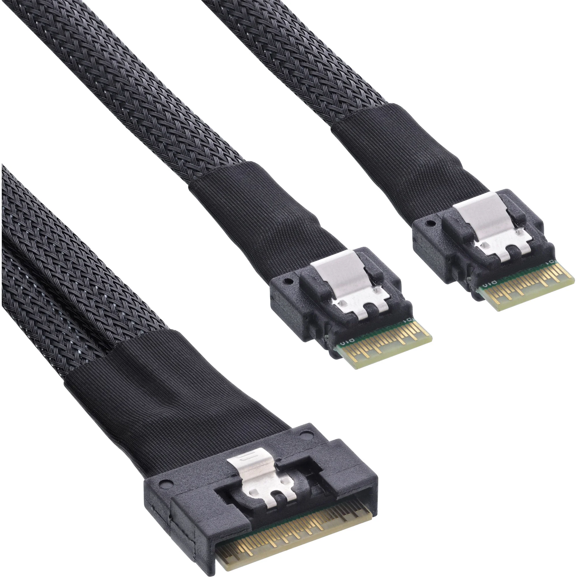 InLine Slim SAS Kabel, SFF-8654 8i zu 2x SFF-8654 4i, 1m