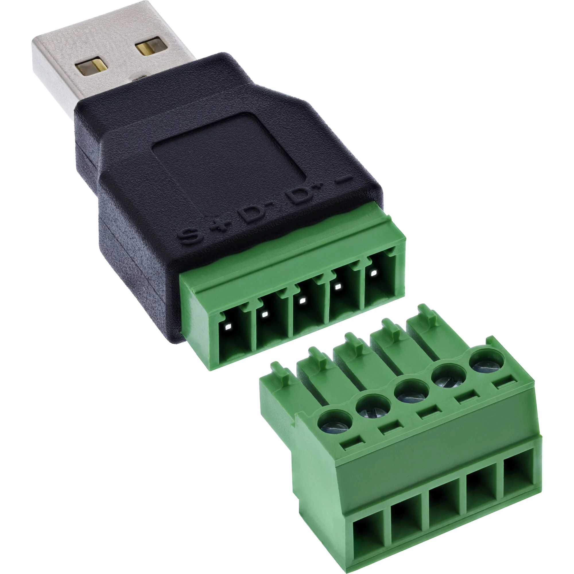 InLine 92504A Drahtverbinder USB-A / Terminalblock, 5-polig Schwarz, Grün