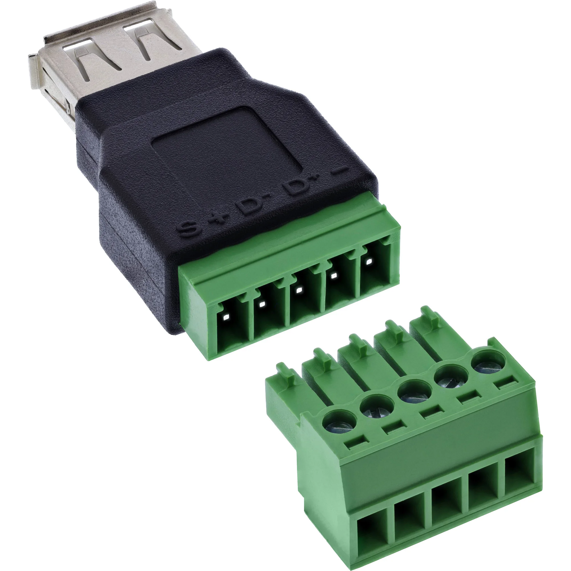 InLine 92504B Drahtverbinder USB-A / Terminalblock, 5-polig Schwarz, Grün