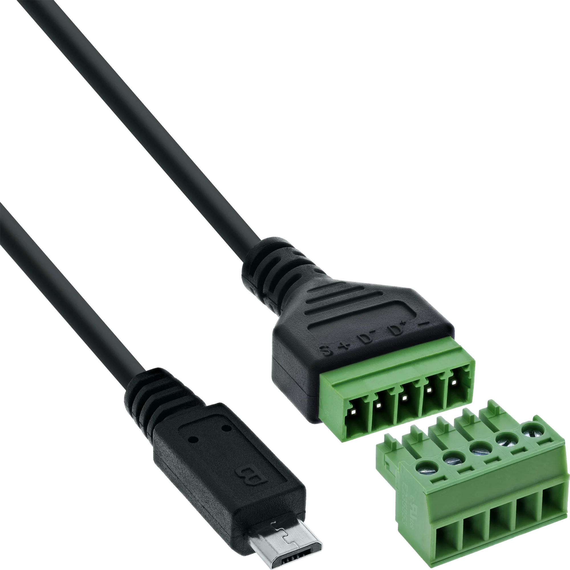 InLine 92504C Drahtverbinder Micro USB / Terminalblock, 5-polig Schwarz, Grün