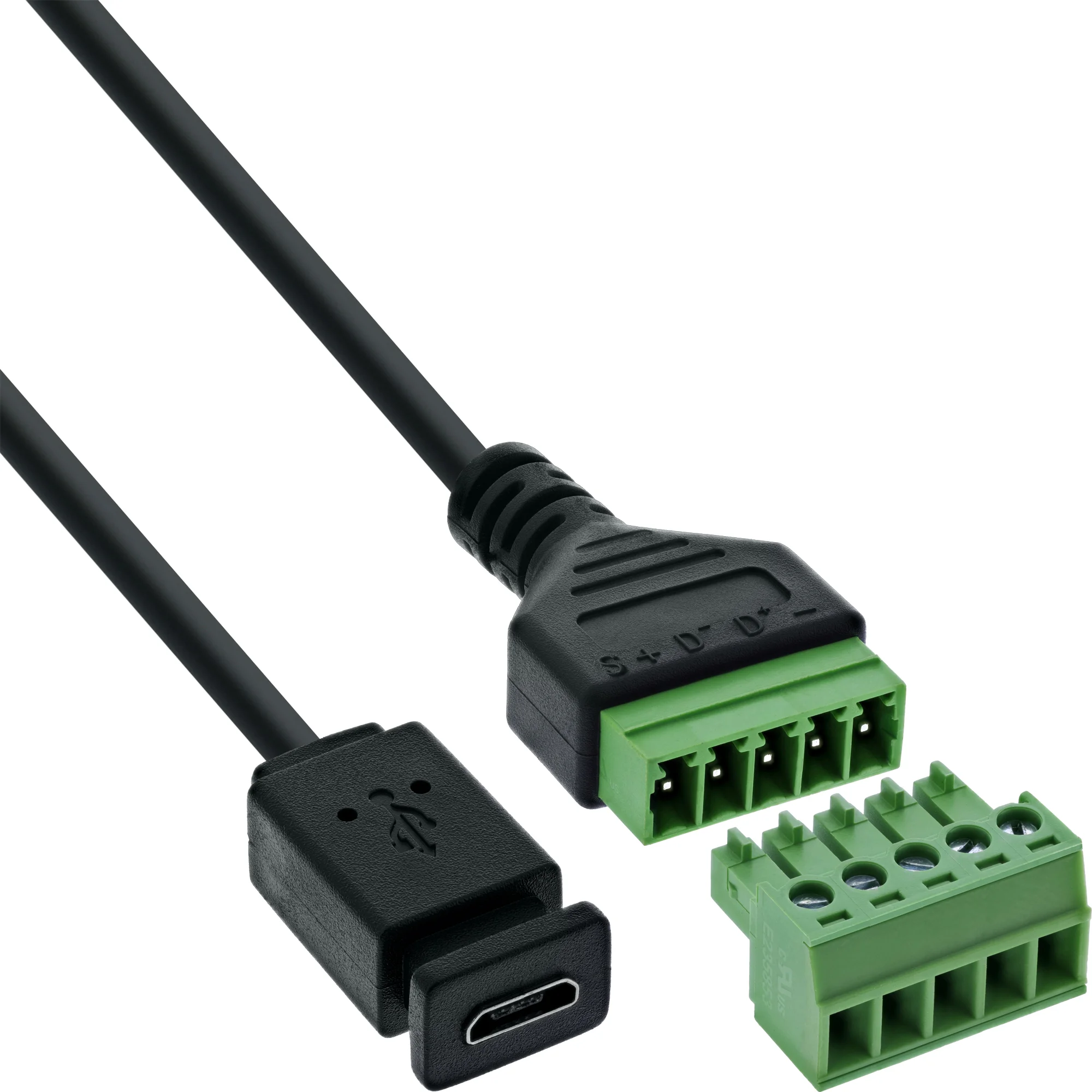 InLine 92504D Drahtverbinder Micro USB / Terminalblock, 5-polig Schwarz, Grün