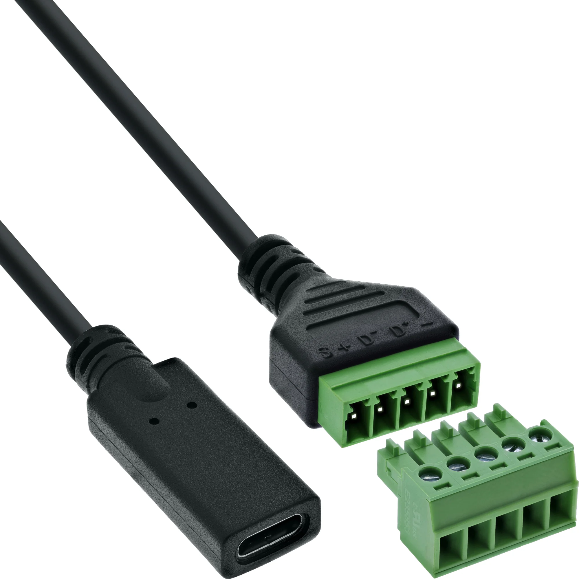 InLine 92504F Drahtverbinder USB-C / Terminalblock, 5-polig Schwarz, Grün