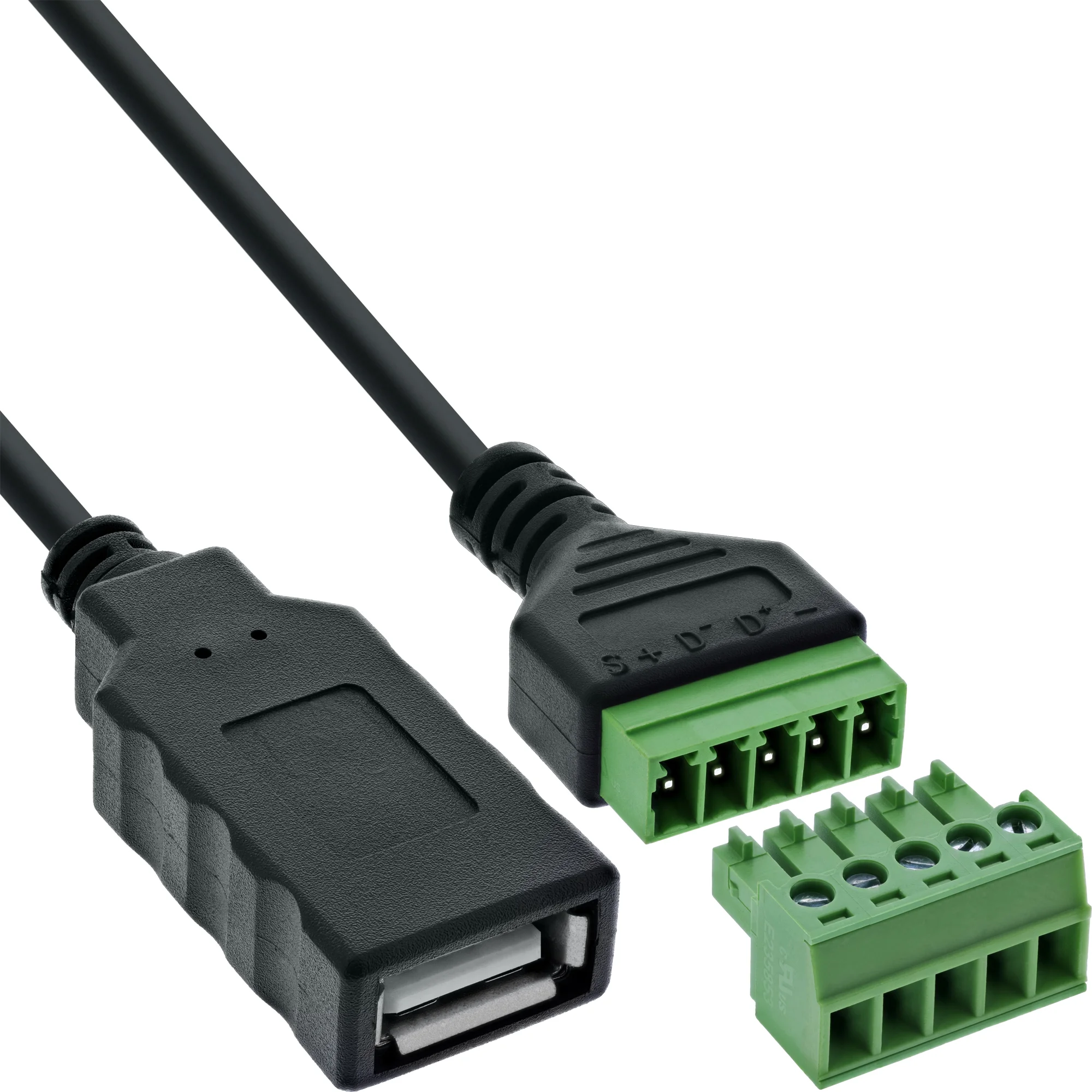 InLine 92504H Drahtverbinder USB-A / Terminalblock, 5-polig Schwarz, Grün