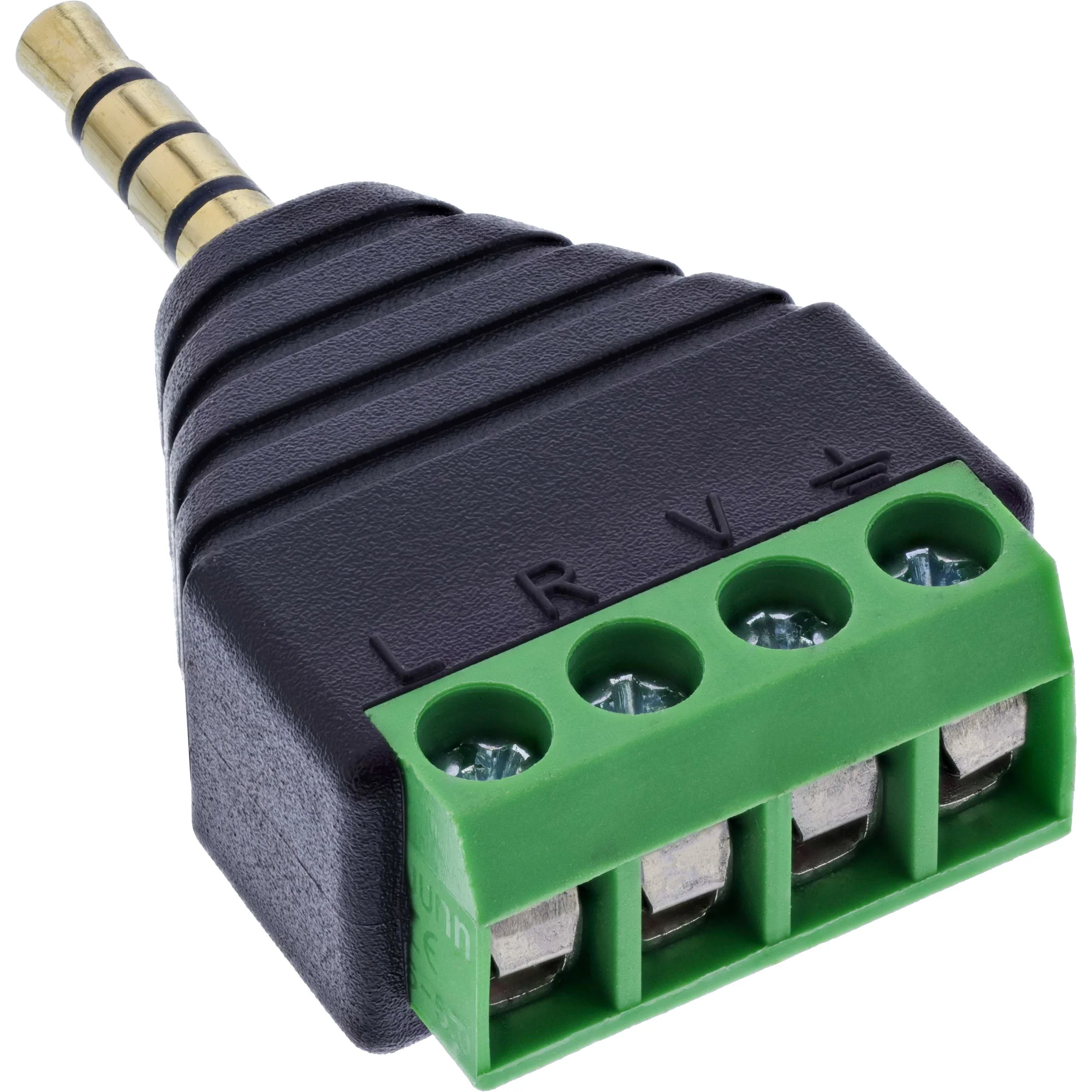 InLine 92504J Drahtverbinder 3,5 mm Klinke 4-pol TRRS / Terminalblock 4 Klemmen Schwarz, Grün