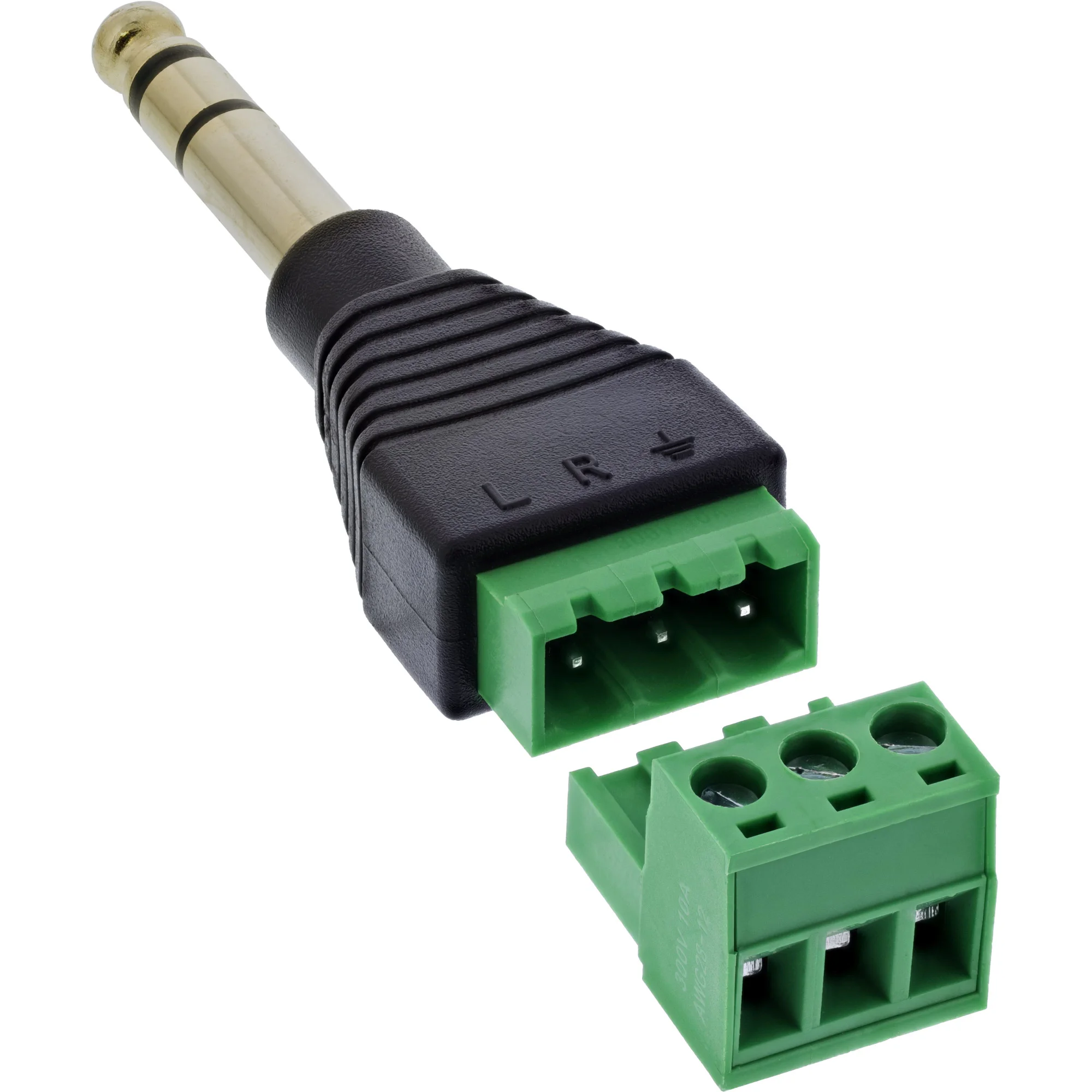 InLine 92504L Drahtverbinder 6,35 mm Klinke 3-pol TRS / Terminalblock 3 Klemmen Schwarz, Grün