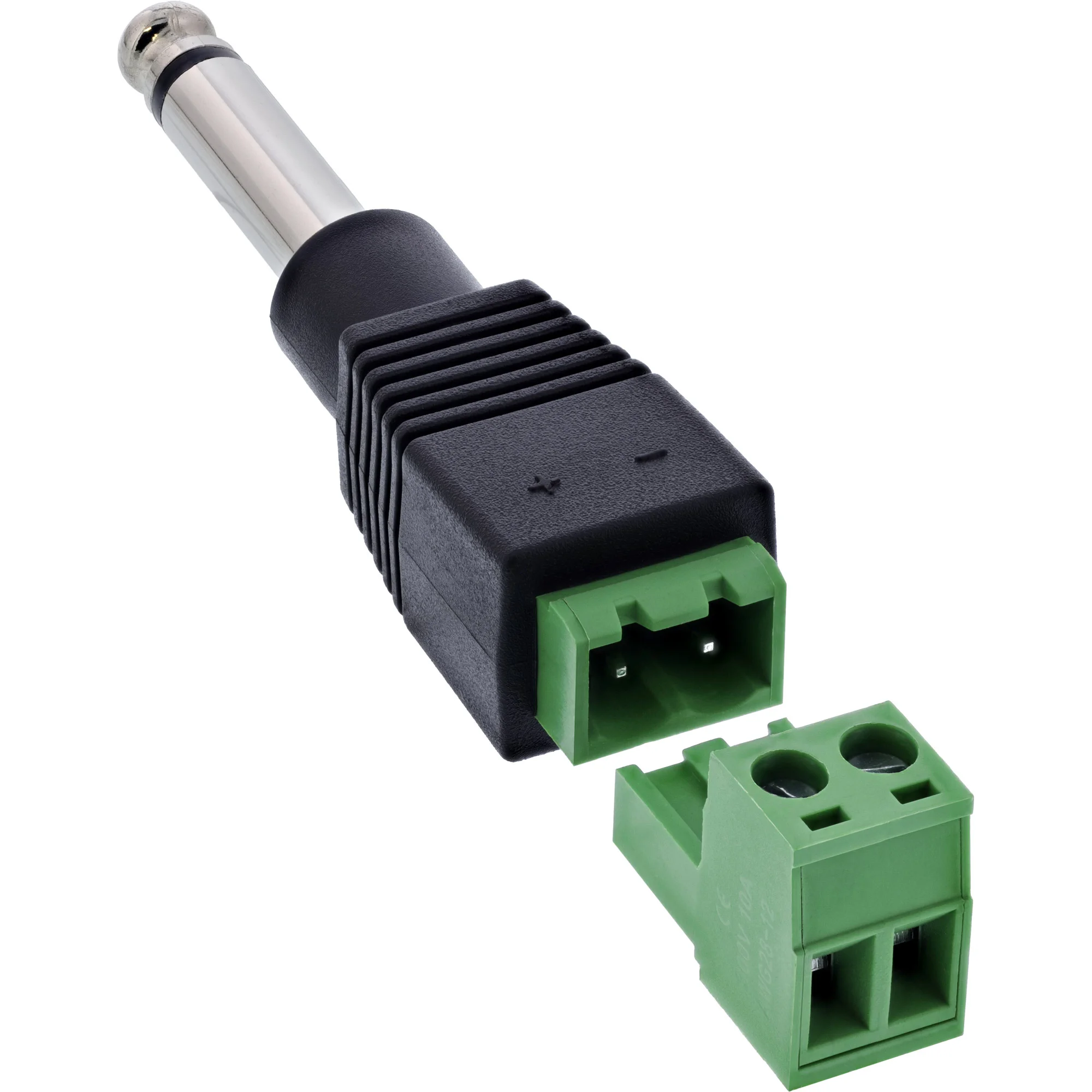 InLine 92504M Drahtverbinder 6,35 mm Klinke 2-pol TS / Terminalblock 2 Klemmen Schwarz, Grün