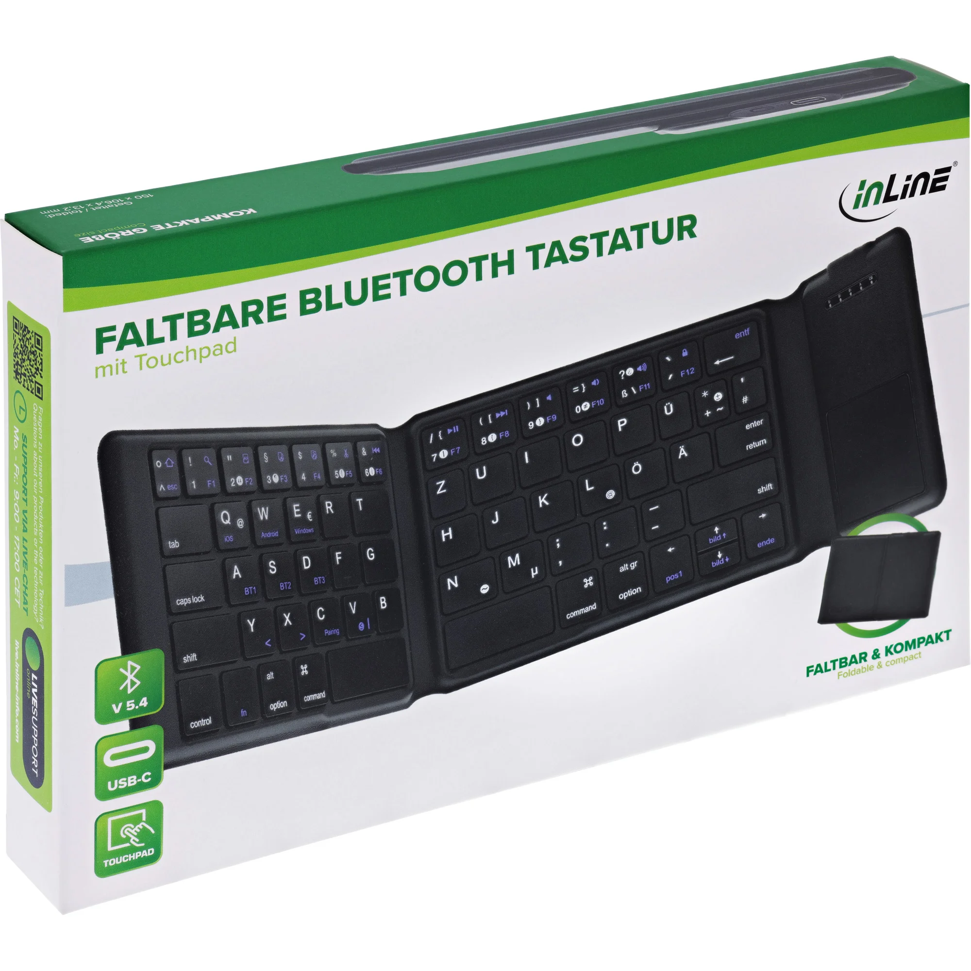 InLine 55379B Tastatur Universal Bluetooth QWERTZ Deutsch Schwarz