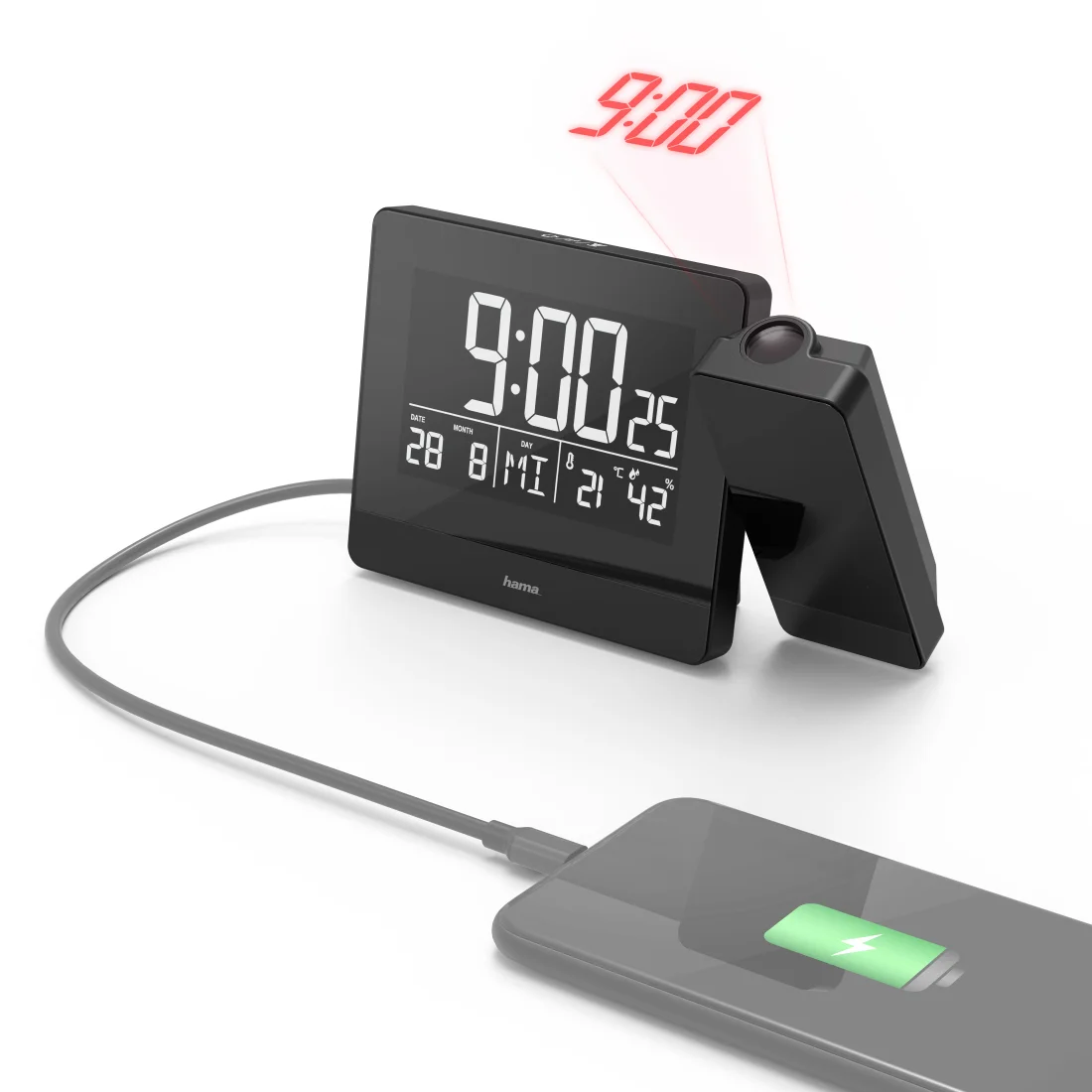 Hama Plus Charge Digitaler Wecker Schwarz