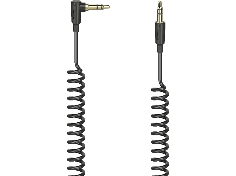 HAMA Flexi Slim, 3.5-mm-Klinken-Stecker 90° auf 3.5-mm-Klinken-Stecker, Spiralkabel, 1,5 m