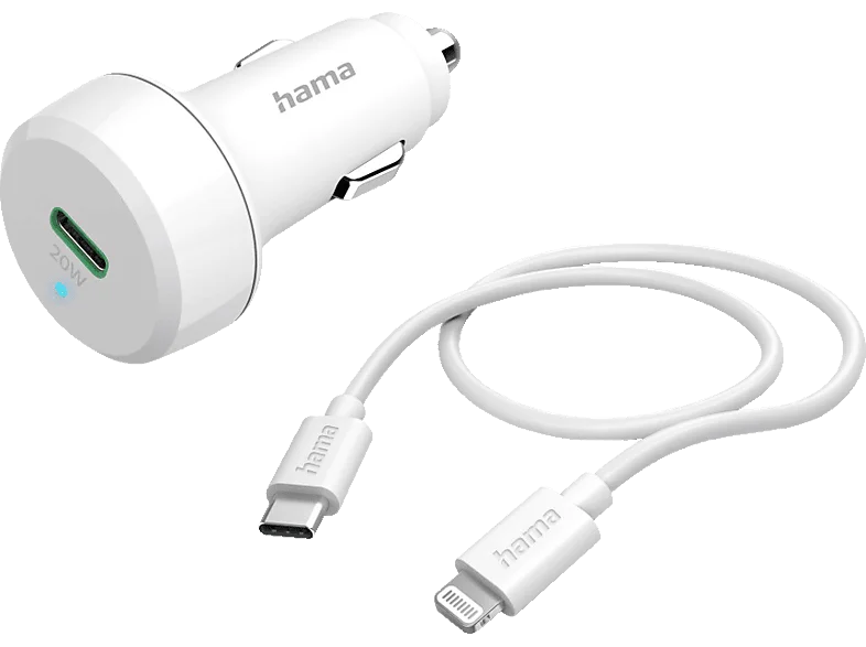 HAMA Lightning auf USB-C Ladekabel + Kfz-Schnellladegerät Weiß