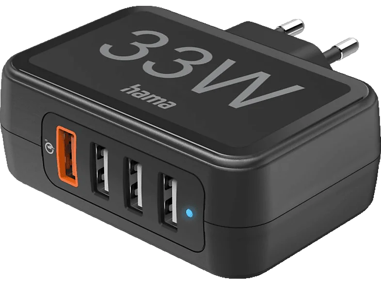HAMA USB-A 4 Port Schnellladegerät Universal 33 Watt, Schwarz