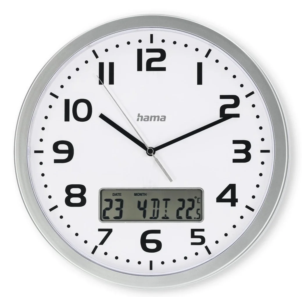 Hama DCF-Funkwanduhr "Moorea" mit Datums- und Temperaturanzeige