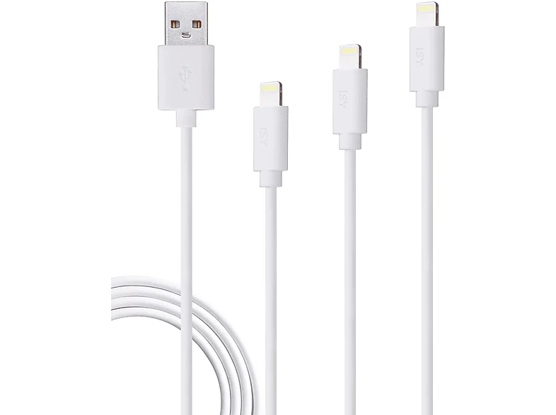 ISY IZB-533 3er Pack (2 m, 1 0.6 m) USB-A auf Lightning, Ladekabel, Weiß