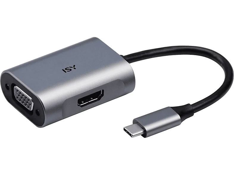 ISY IAD 1017-1 USB-C TO HDMI & VGA Adapter, Silber Aluminium