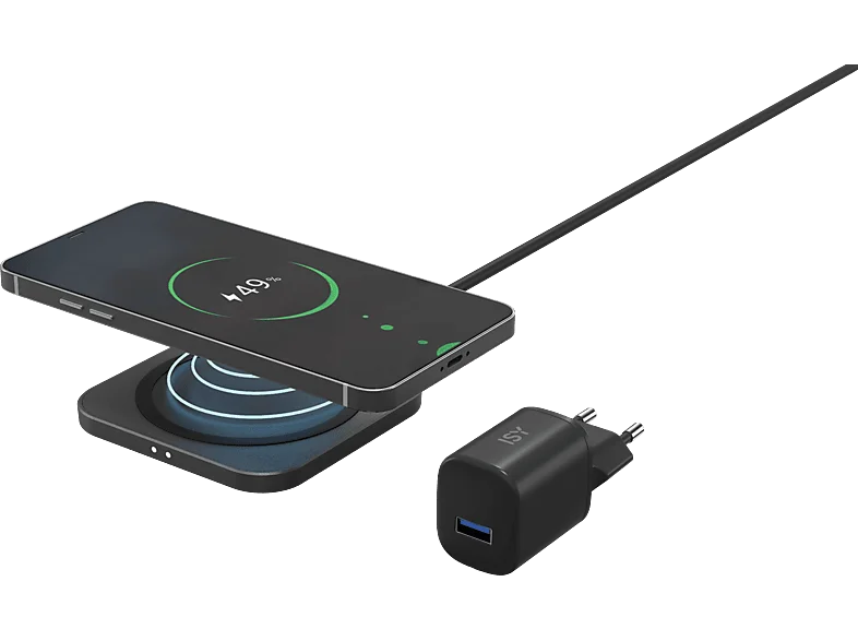 ISY IWQ 2015-1 Fast Charge Kabelloses Ladegerät Universal, 100 - 240 Volt, Schwarz