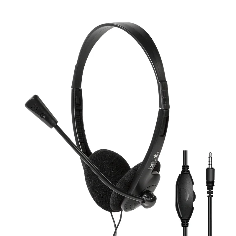 LogiLink Stereo-Headset, 1x 3,5-mm-Klinkenstecker, Bügelmikrofon, Eco-Box