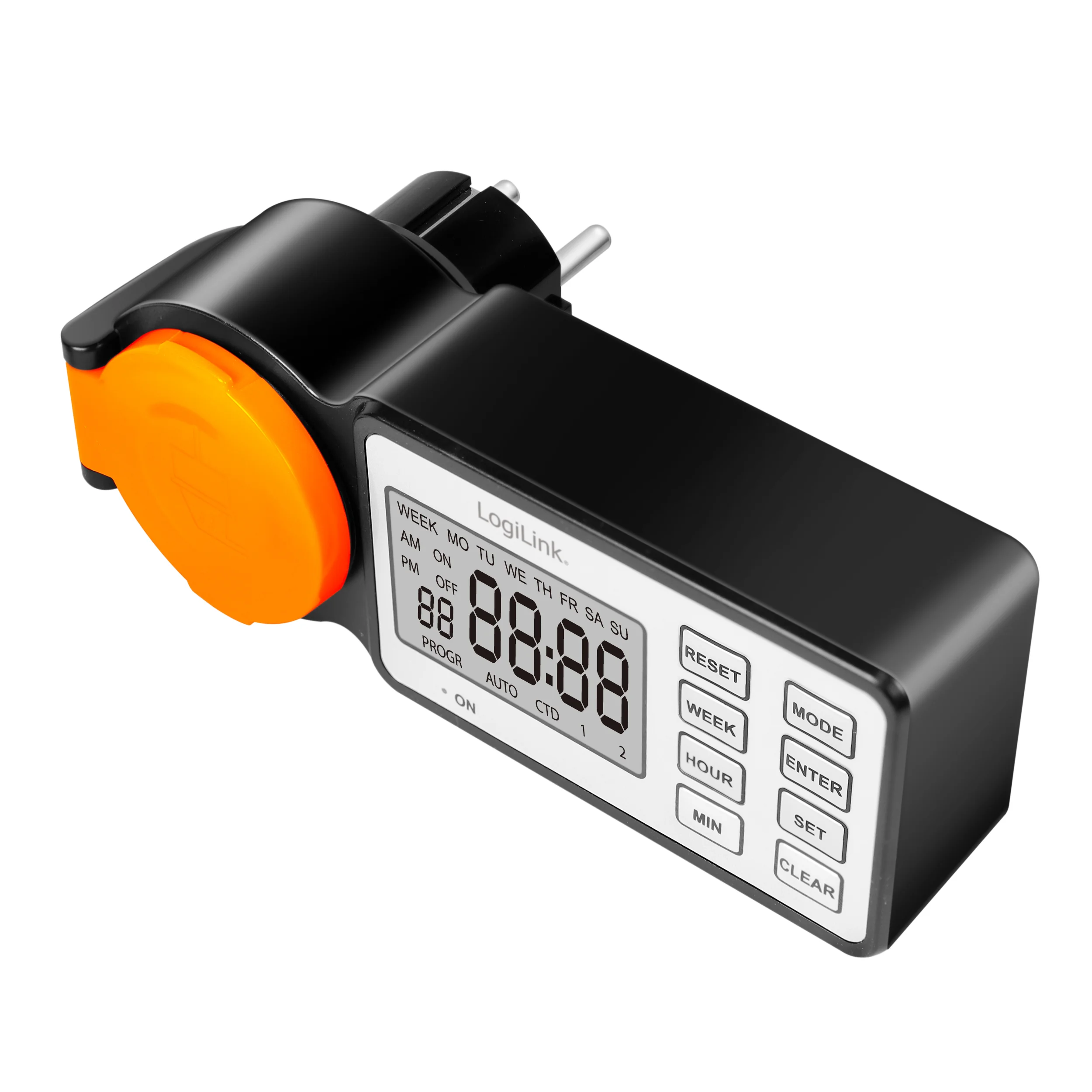 LogiLink ET0016 Elektrischer Timer Schwarz, Orange Tages-/Wochenzeitschaltuhr