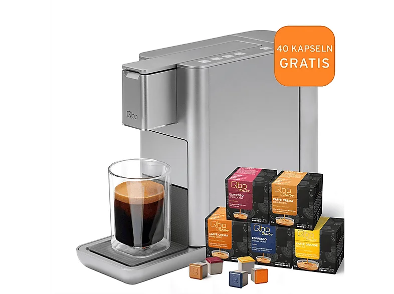 TCHIBO Qbo ICONIC + 40 Kapseln Kapselmaschine Silber