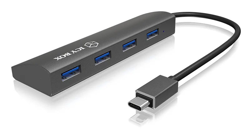 ICY BOX IB-AC6405-C, 4 Port USB 3.2 Gen 1 Type-C Hub, 1x Type-C zu 4x Type-A, Alu-Gehäuse