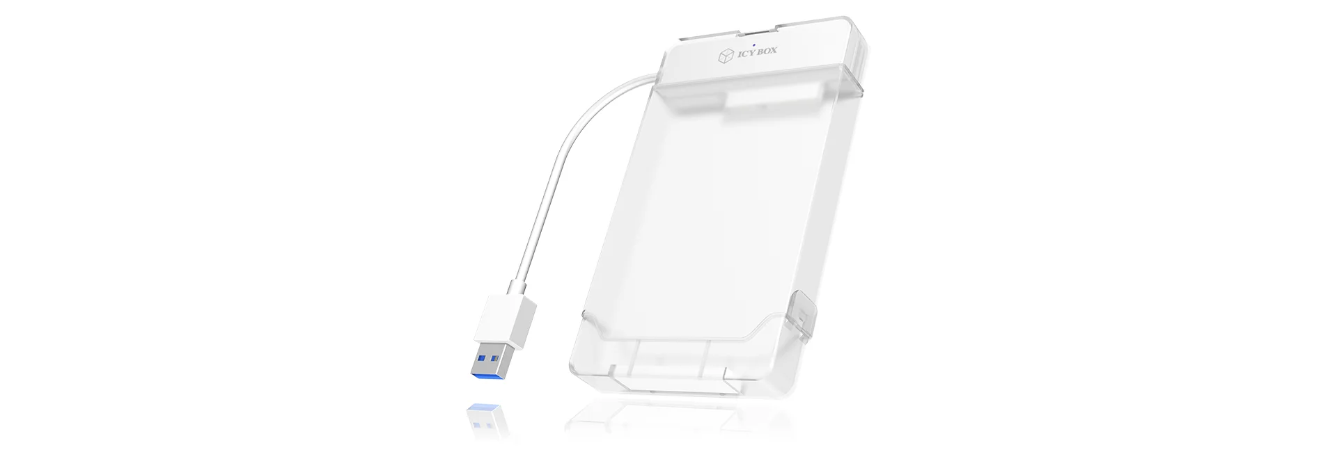 ICY BOX IB-AC703-U3, USB 3.2 Gen 1 zu 2,5" SATA Festplatten (9,5 mm Höhe) Adapter Kabel mit Schutzbox, Zugriff LED, USB 2.0 compatibel, weiß
