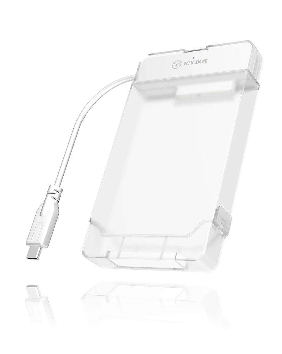 ICY BOX IB-AC703-C, USB 3.2 Gen 1 Type-C zu 2,5" SATA Festplatten (9,5 mm Höhe) Adapter Kabel mit Schutzbox, Zugriff LED, weiß
