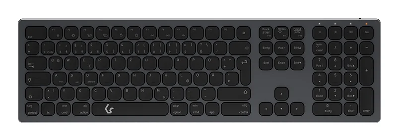 KeySonic KSK-8023BTRF (DE), Full-Size Aluminium Tastatur, Bluetooth® & RF, für Windows® und macOS®, anthrazit/schwarz