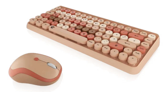 KeySonic KSKM-5200M-RF (DE), Maus-Tastatur-Set, Mini Tastatur, runde Tasten, Kunststoff, Mehrfarbig sand/cremefabig,Kabellos - mit 2.4 GHz Funkverbindung