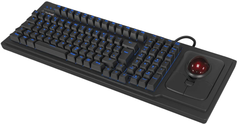 KeySonic KSK-8202ELU-T (UK) mechanische Full-Size Tastatur mit großem Trackball, QWERTY UK Layout, Hintergrundbeleuchtung, USB, schwarz