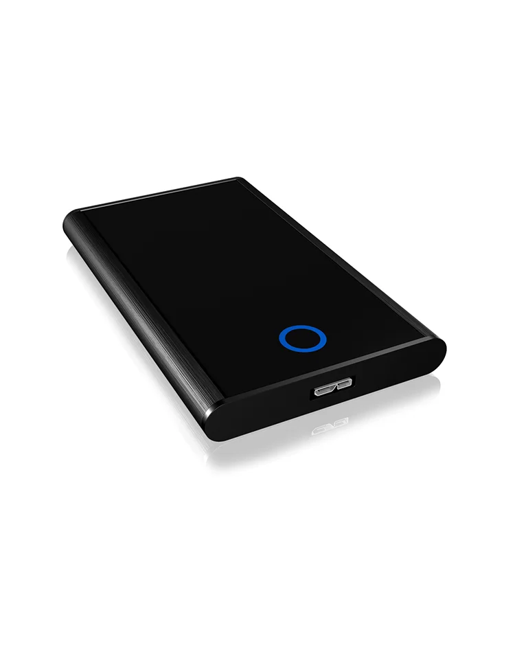 ICY BOX IB-273StU3, Ext. HDD-Gehäuse, 1x 2,5" SATA HDD zu USB 3.2 Gen 1 Host, blaue Kreisbeleuchtung, Aluminium, schwarz